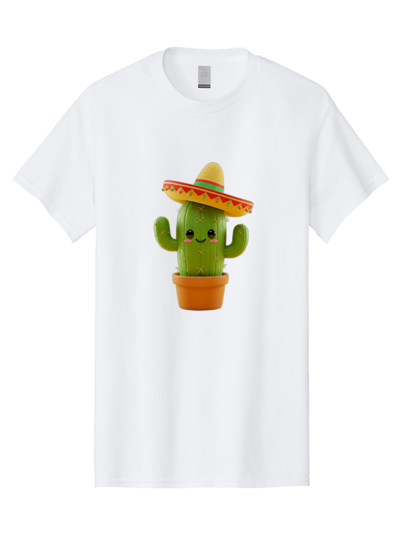 Cactus-In-Sombrero Men'S Graphic Tee, 100% Cotton, Comfortable Casual Summer Wear, Machine Washable, Cartoon Cactus, Smiling Face, Sombrero Hat, Terracotta Pot, Festive Decor, Mexican Culture, Fun Design, Vibrant Colors, Kawaii Style Bac750