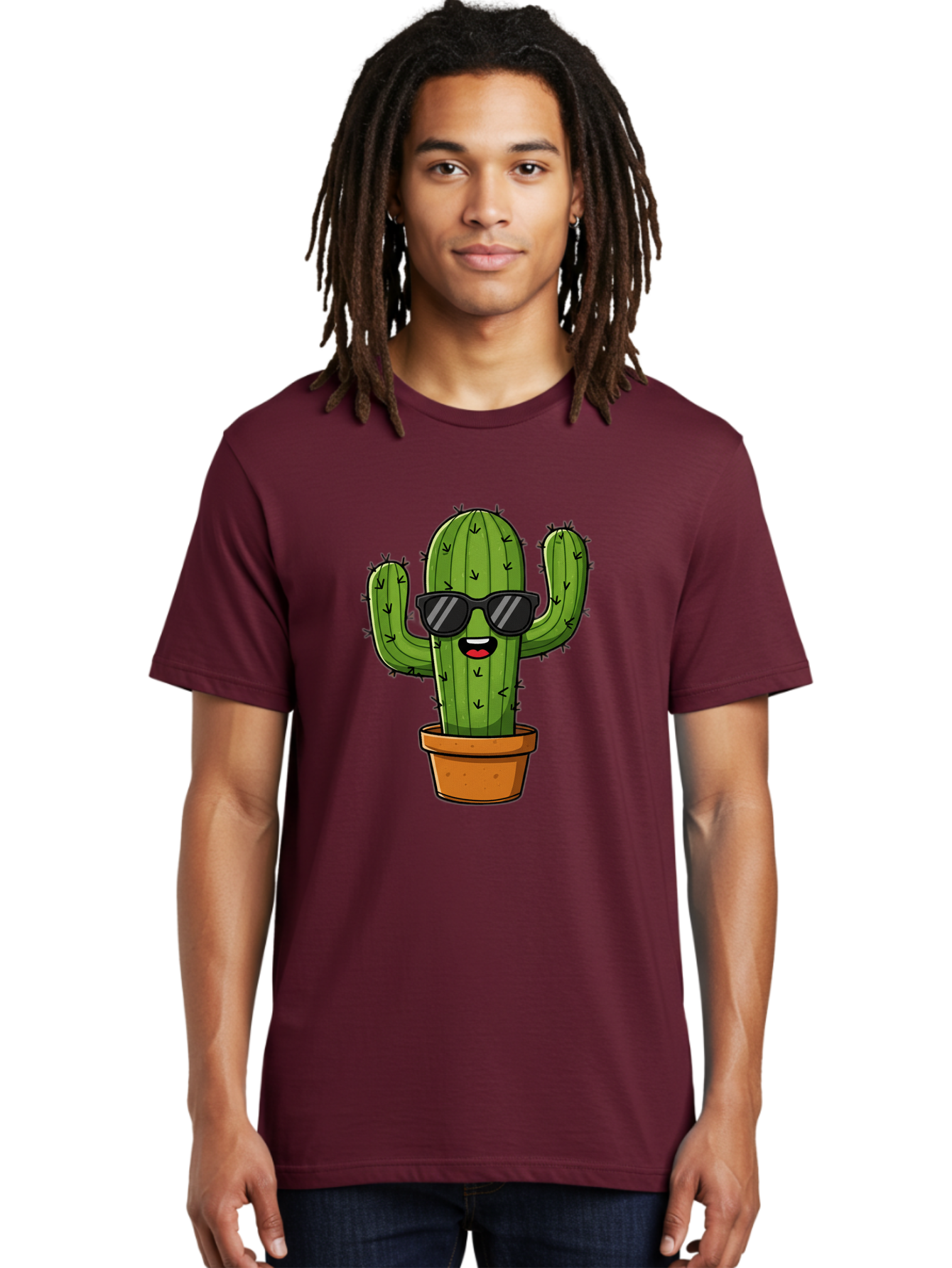 Cactus-In-Sunglasses-1 Men'S Graphic Tee, 100% Cotton, Comfortable Casual Summer Wear, Machine Washable, Cartoon Cactus, Pot, Sunglasses, Happy Face, Spiky Texture, Trendy Decor, Quirky Charm, Fun Design, Humorous Vibe, Cool Cactus, Bac751
