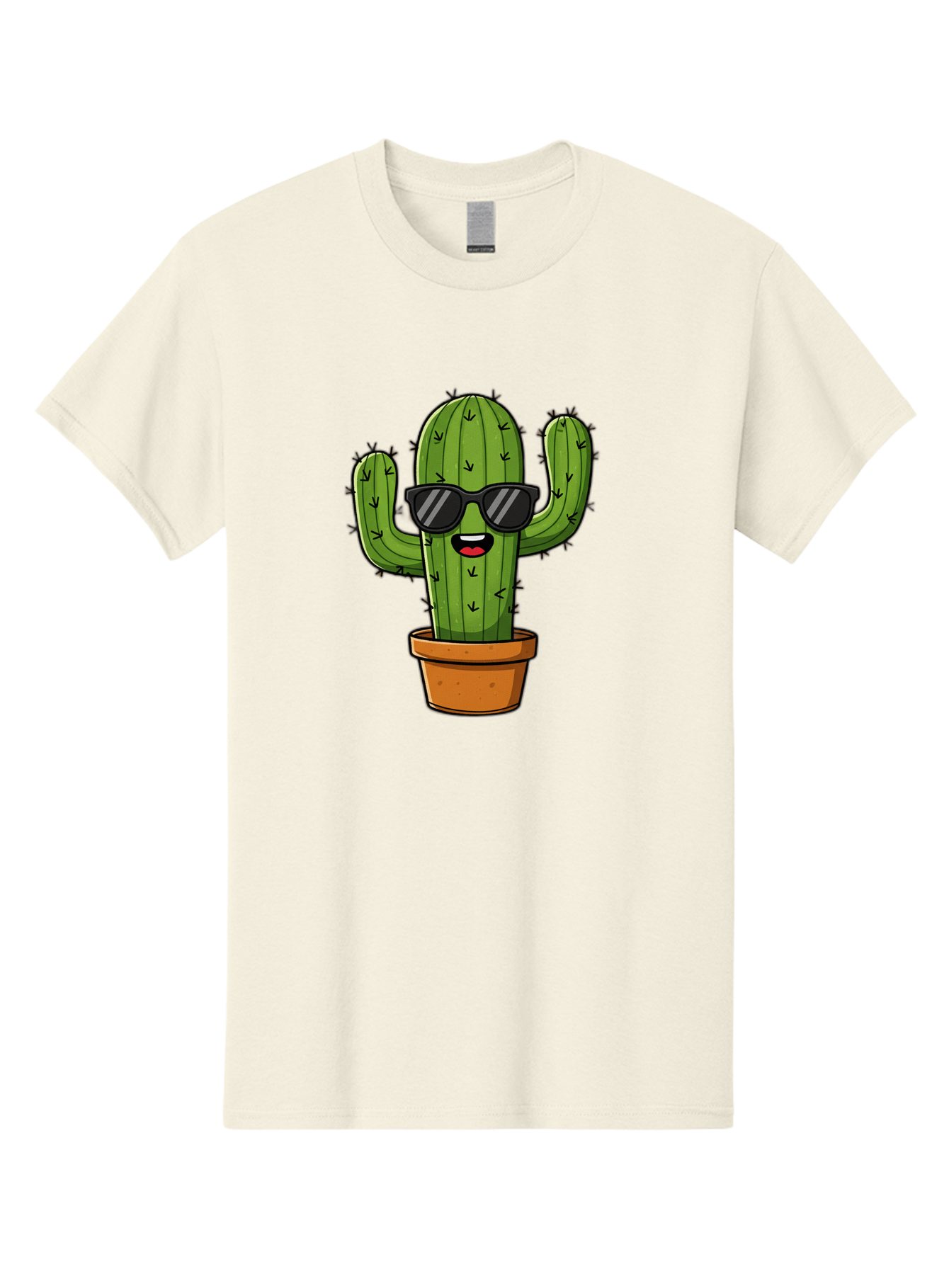 Cactus-In-Sunglasses-1 Men'S Graphic Tee, 100% Cotton, Comfortable Casual Summer Wear, Machine Washable, Cartoon Cactus, Pot, Sunglasses, Happy Face, Spiky Texture, Trendy Decor, Quirky Charm, Fun Design, Humorous Vibe, Cool Cactus, Bac751