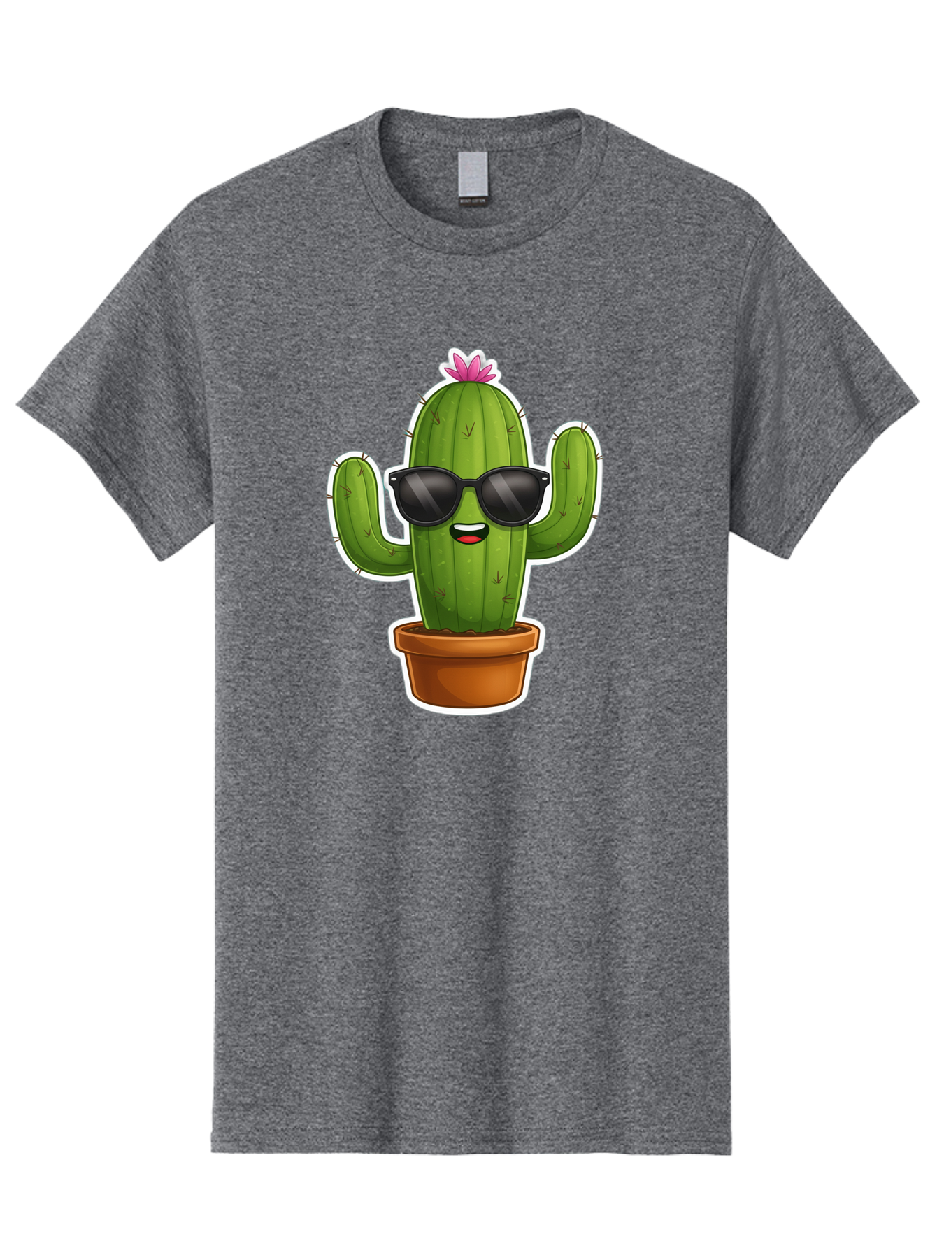 Cactus-In-Sunglasses Men'S Graphic Tee, 100% Cotton, Comfortable Casual Summer Wear, Machine Washable, Cartoon Cactus, Sunglasses, Cool Cactus, Potted Plant, Desert Humor, Fun Character, Quirky Illustration, Cactus Love, Trendy Graphics Bac752
