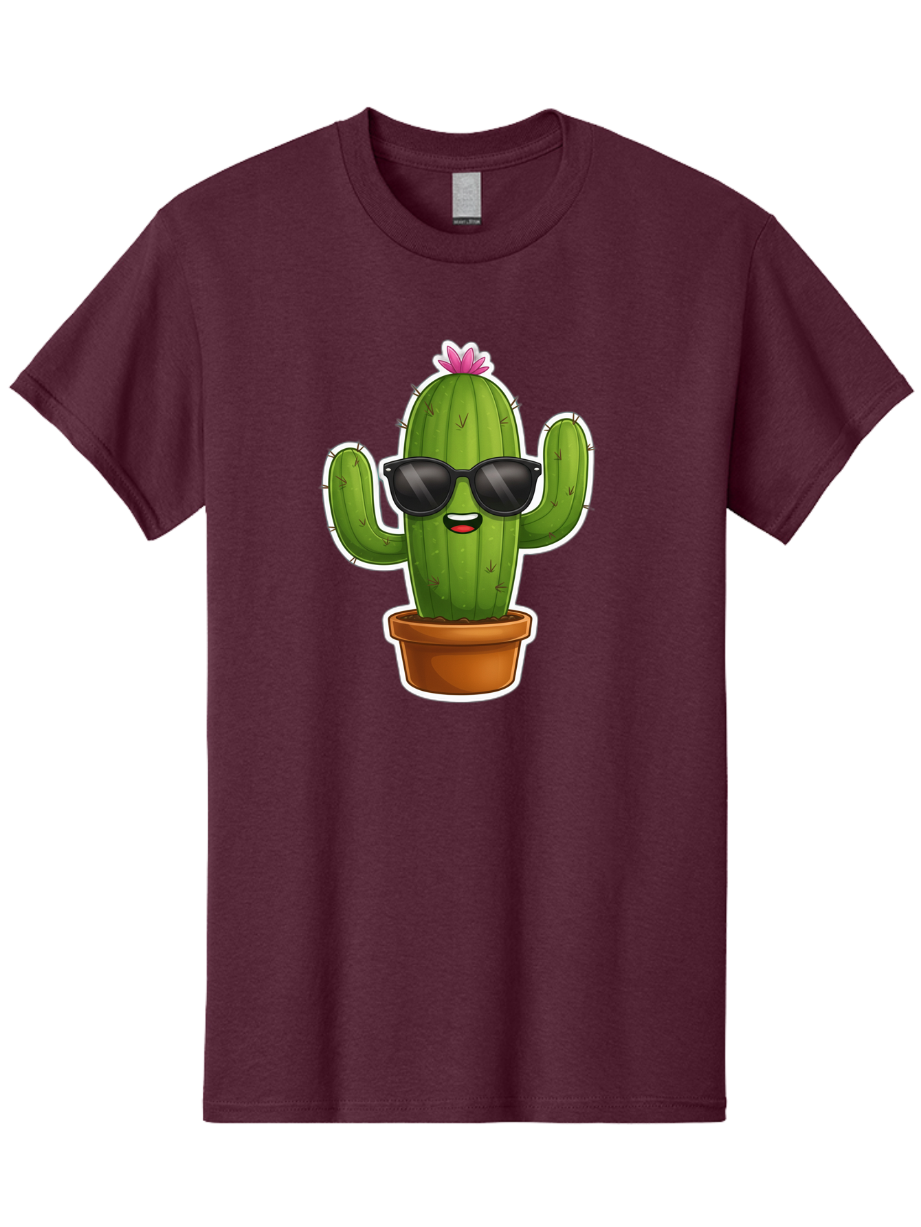 Cactus-In-Sunglasses Men'S Graphic Tee, 100% Cotton, Comfortable Casual Summer Wear, Machine Washable, Cartoon Cactus, Sunglasses, Cool Cactus, Potted Plant, Desert Humor, Fun Character, Quirky Illustration, Cactus Love, Trendy Graphics Bac752