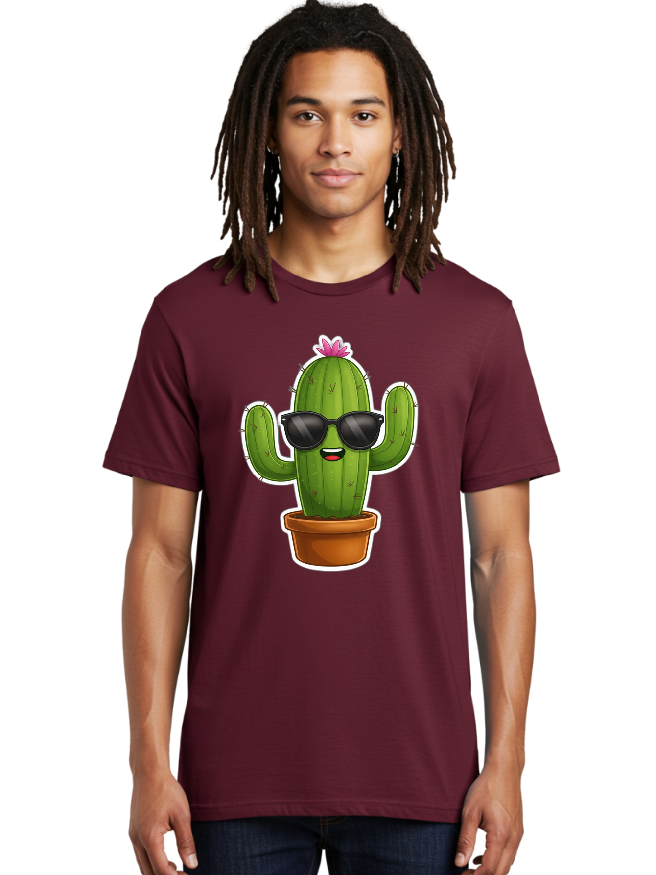 Cactus-In-Sunglasses Men'S Graphic Tee, 100% Cotton, Comfortable Casual Summer Wear, Machine Washable, Cartoon Cactus, Sunglasses, Cool Cactus, Potted Plant, Desert Humor, Fun Character, Quirky Illustration, Cactus Love, Trendy Graphics Bac752