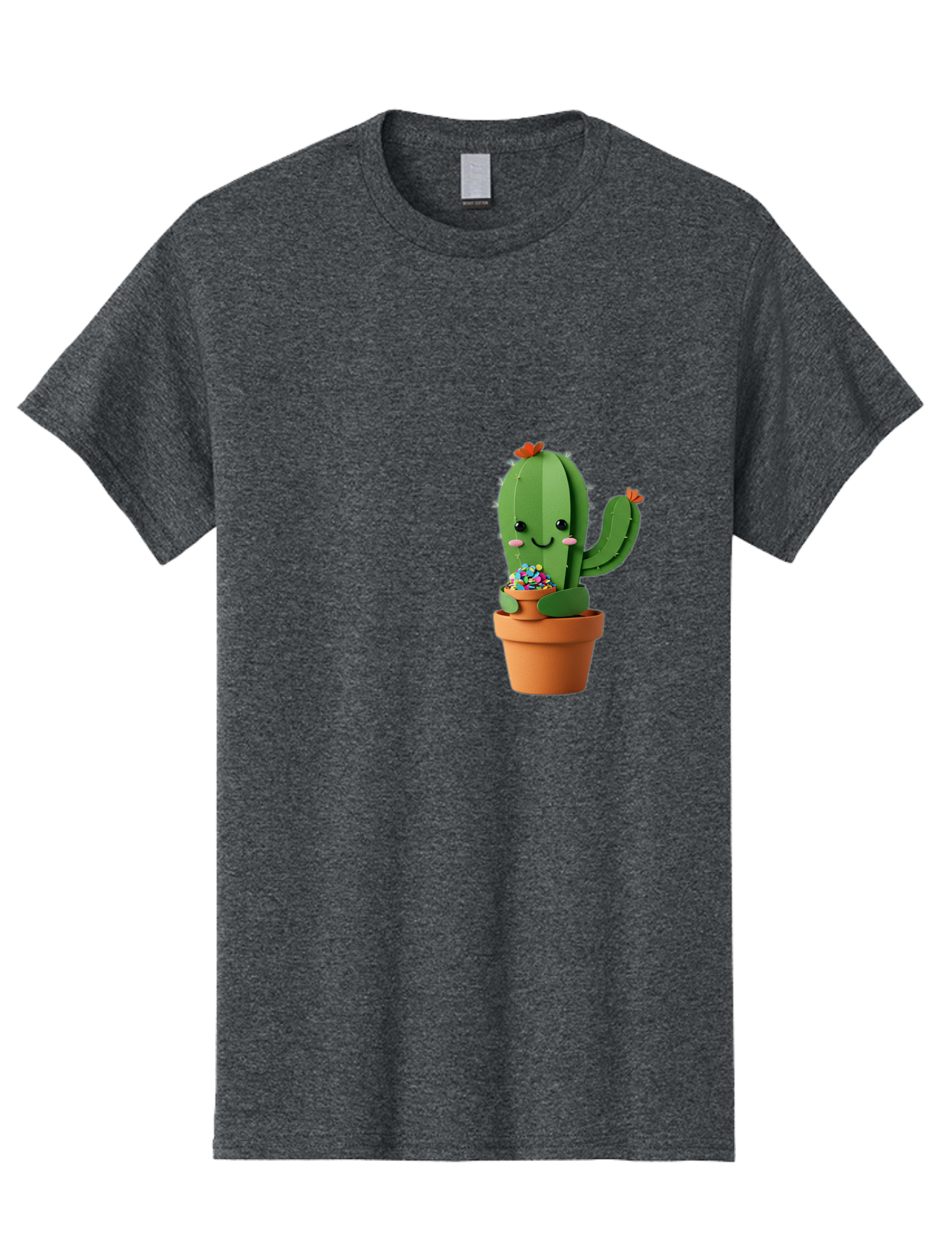 Cactus-Kawaii Men'S Graphic Tee, 100% Cotton, Comfortable Casual Summer Wear, Machine Washable, Cartoon Cactus, Cuddly Character, Pot Of Candy, Smiling Face, Cute Design, Adorable Illustration, Kawaii Art Bac753