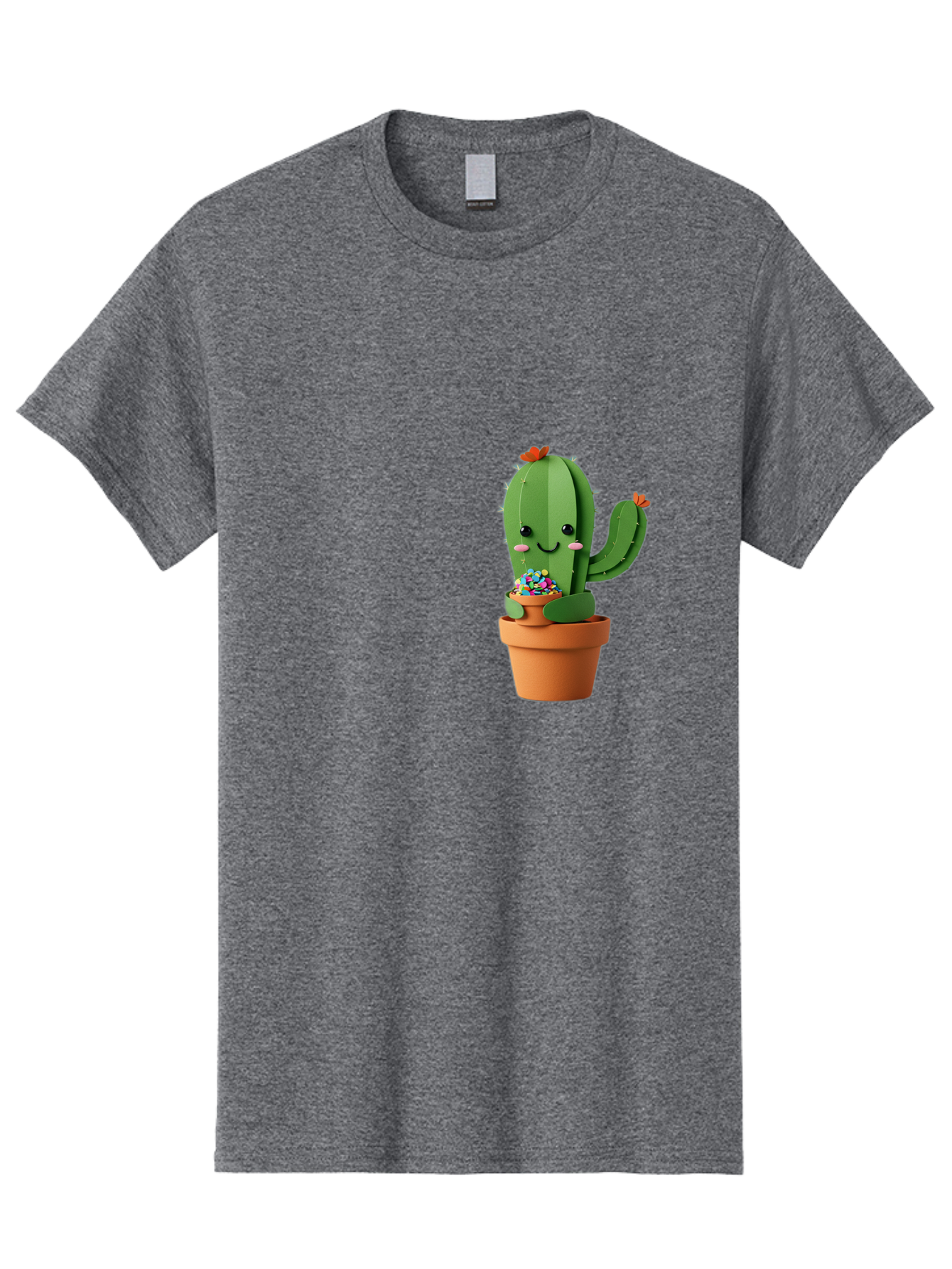 Cactus-Kawaii Men'S Graphic Tee, 100% Cotton, Comfortable Casual Summer Wear, Machine Washable, Cartoon Cactus, Cuddly Character, Pot Of Candy, Smiling Face, Cute Design, Adorable Illustration, Kawaii Art Bac753