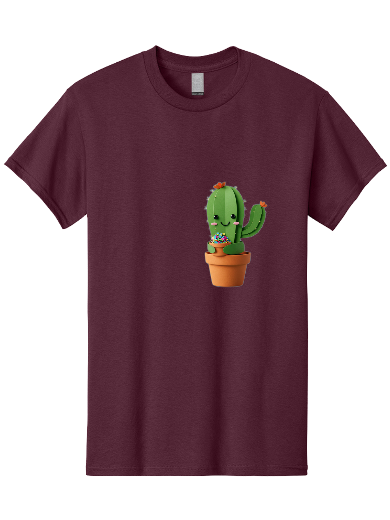 Cactus-Kawaii Men'S Graphic Tee, 100% Cotton, Comfortable Casual Summer Wear, Machine Washable, Cartoon Cactus, Cuddly Character, Pot Of Candy, Smiling Face, Cute Design, Adorable Illustration, Kawaii Art Bac753
