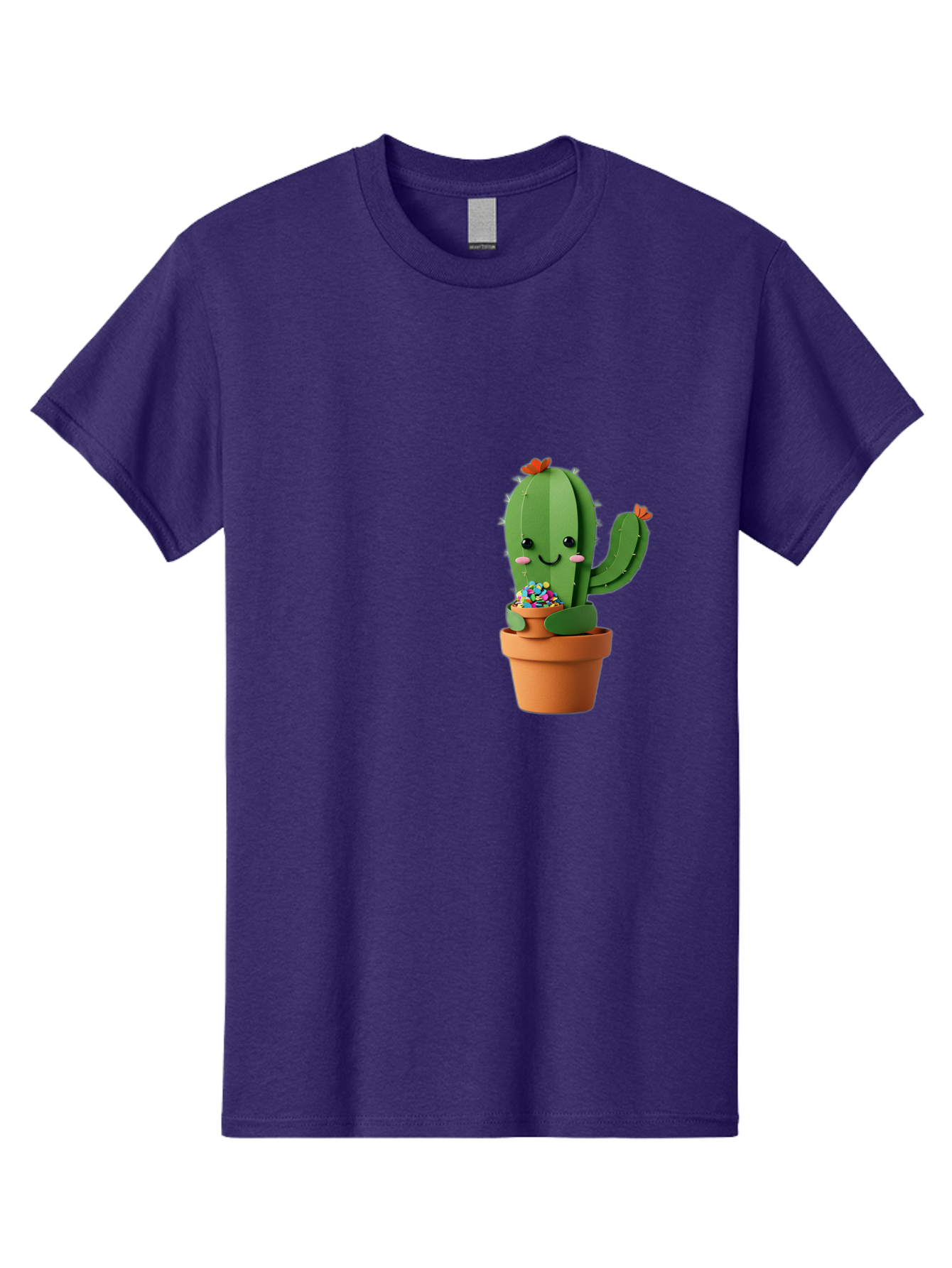 Cactus-Kawaii Men'S Graphic Tee, 100% Cotton, Comfortable Casual Summer Wear, Machine Washable, Cartoon Cactus, Cuddly Character, Pot Of Candy, Smiling Face, Cute Design, Adorable Illustration, Kawaii Art Bac753