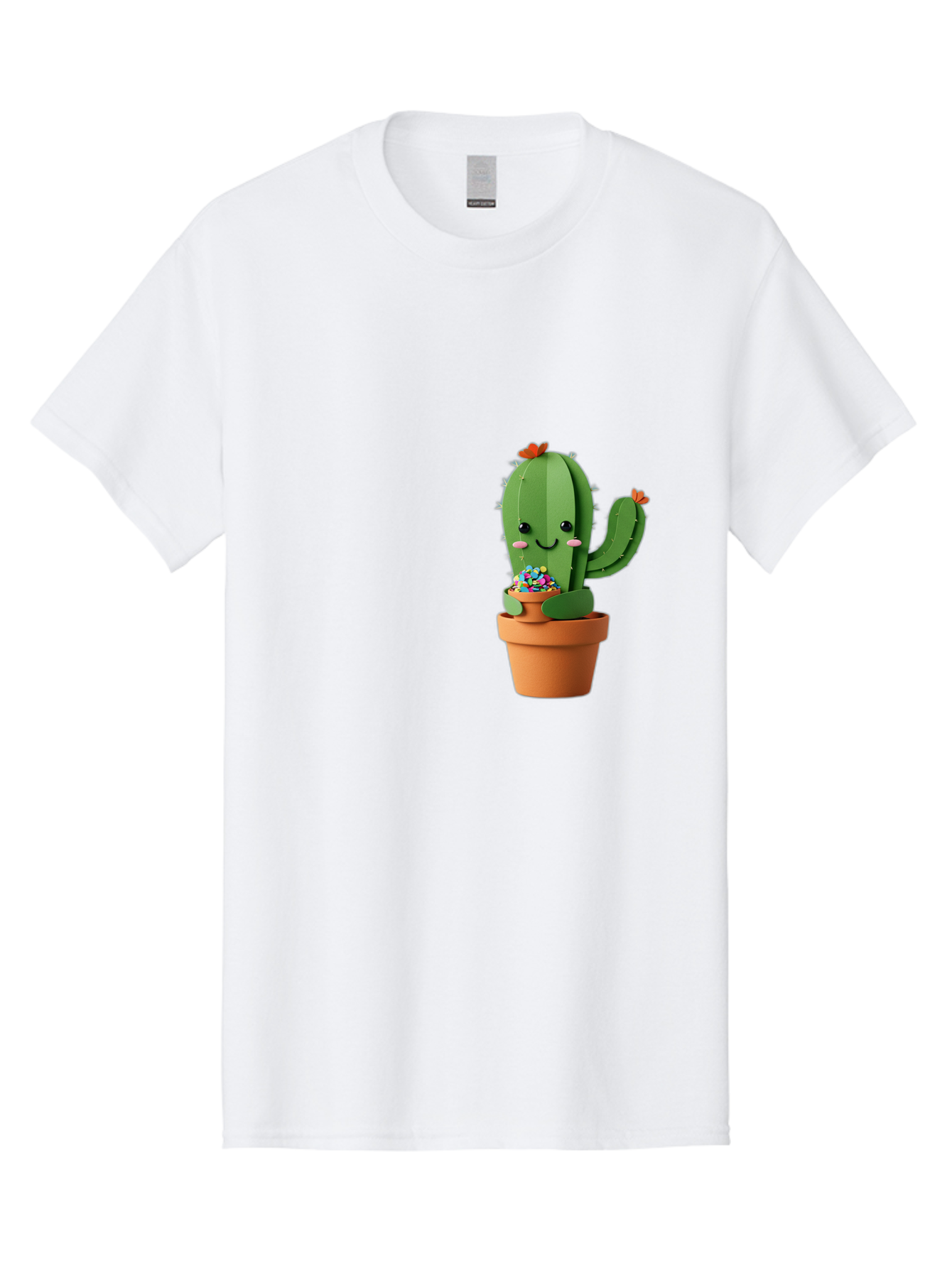 Cactus-Kawaii Men'S Graphic Tee, 100% Cotton, Comfortable Casual Summer Wear, Machine Washable, Cartoon Cactus, Cuddly Character, Pot Of Candy, Smiling Face, Cute Design, Adorable Illustration, Kawaii Art Bac753