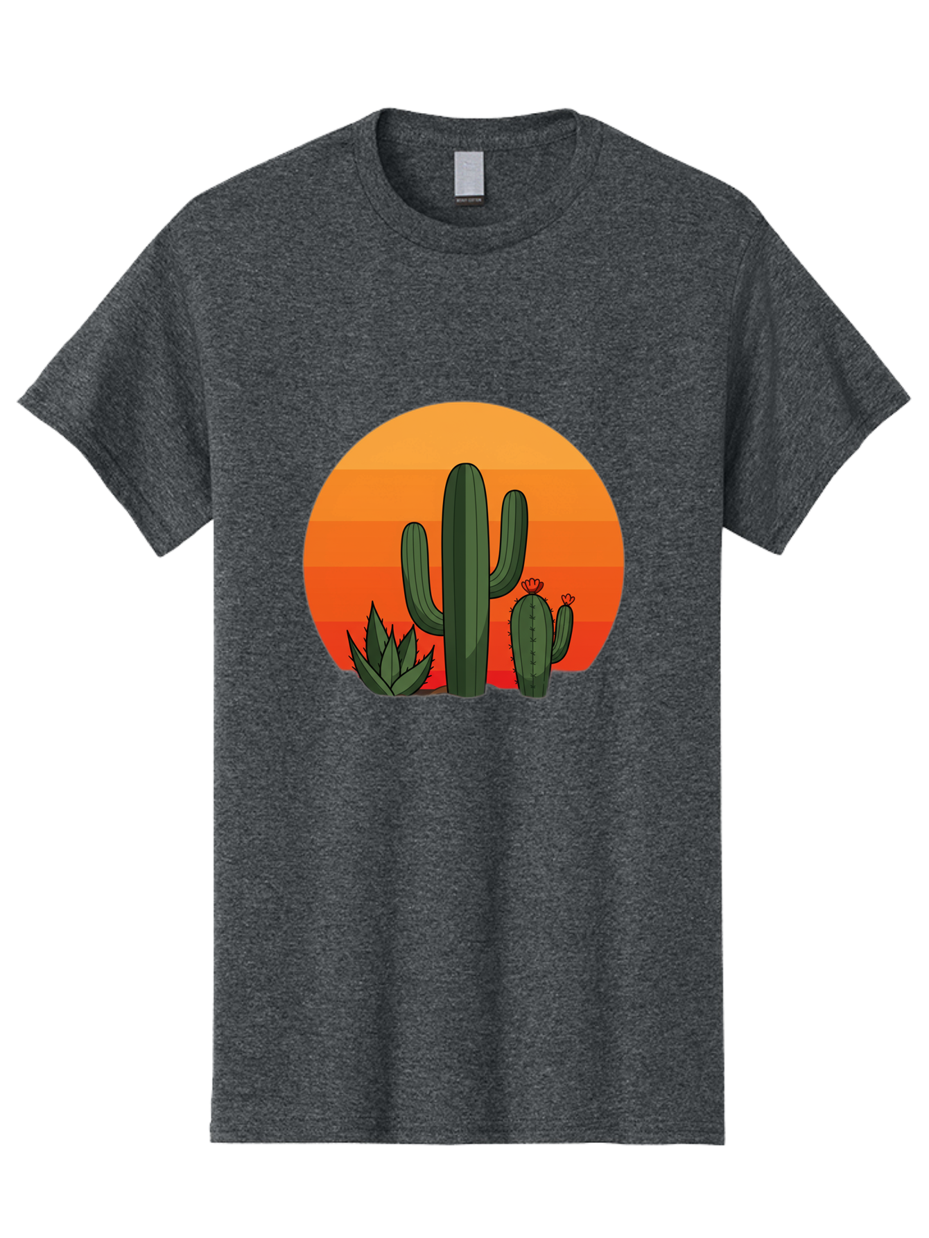 Cactus-Sunset Men'S Graphic Tee, 100% Cotton, Comfortable Casual Summer Wear, Machine Washable, Desert Landscape, Cacti And Succulents, Orange Sunset, Vibrant Colors, Desert Plants, Serene Atmosphere, Southwest Scenery, Natural Beauty Bac757