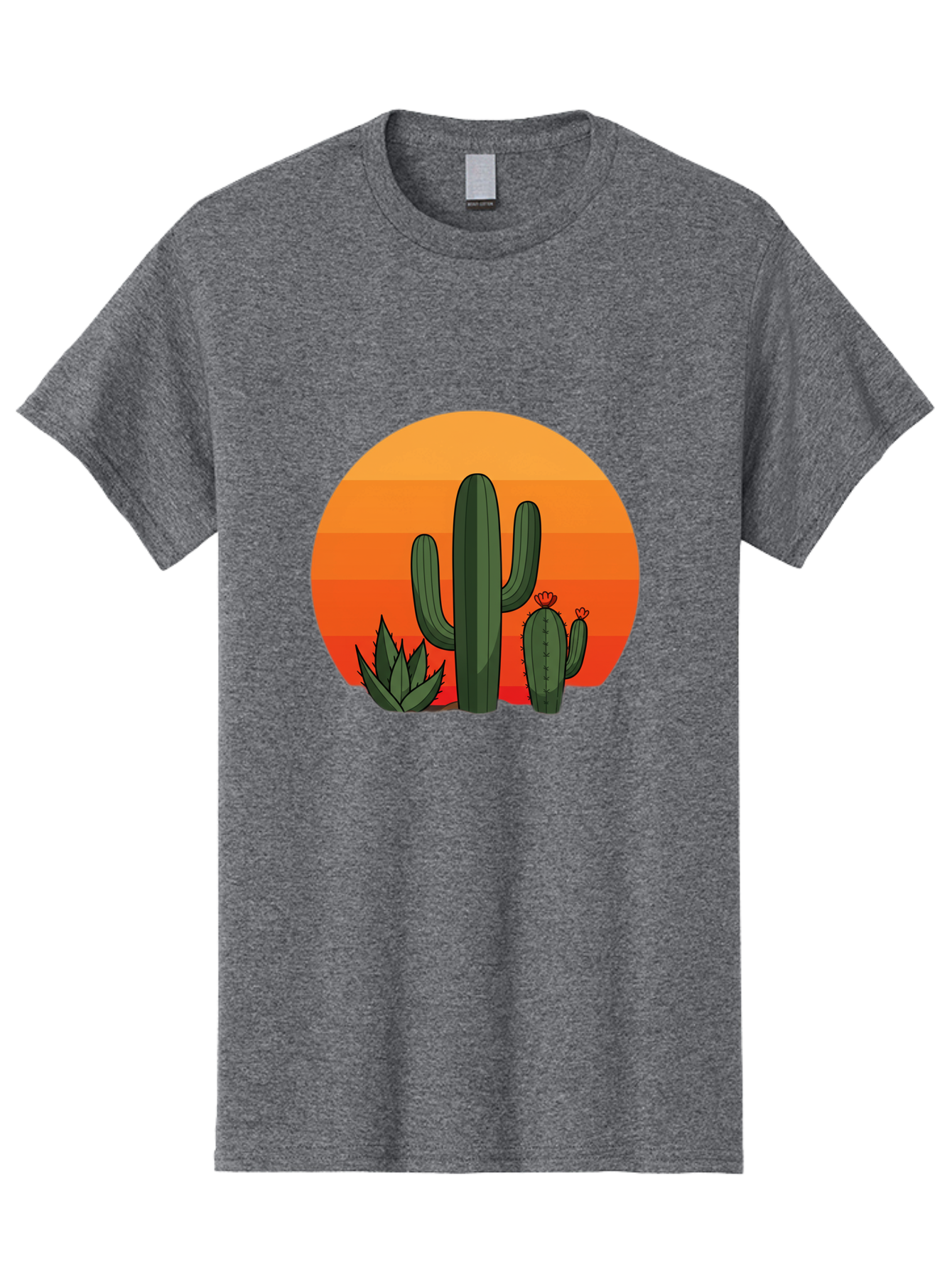 Cactus-Sunset Men'S Graphic Tee, 100% Cotton, Comfortable Casual Summer Wear, Machine Washable, Desert Landscape, Cacti And Succulents, Orange Sunset, Vibrant Colors, Desert Plants, Serene Atmosphere, Southwest Scenery, Natural Beauty Bac757