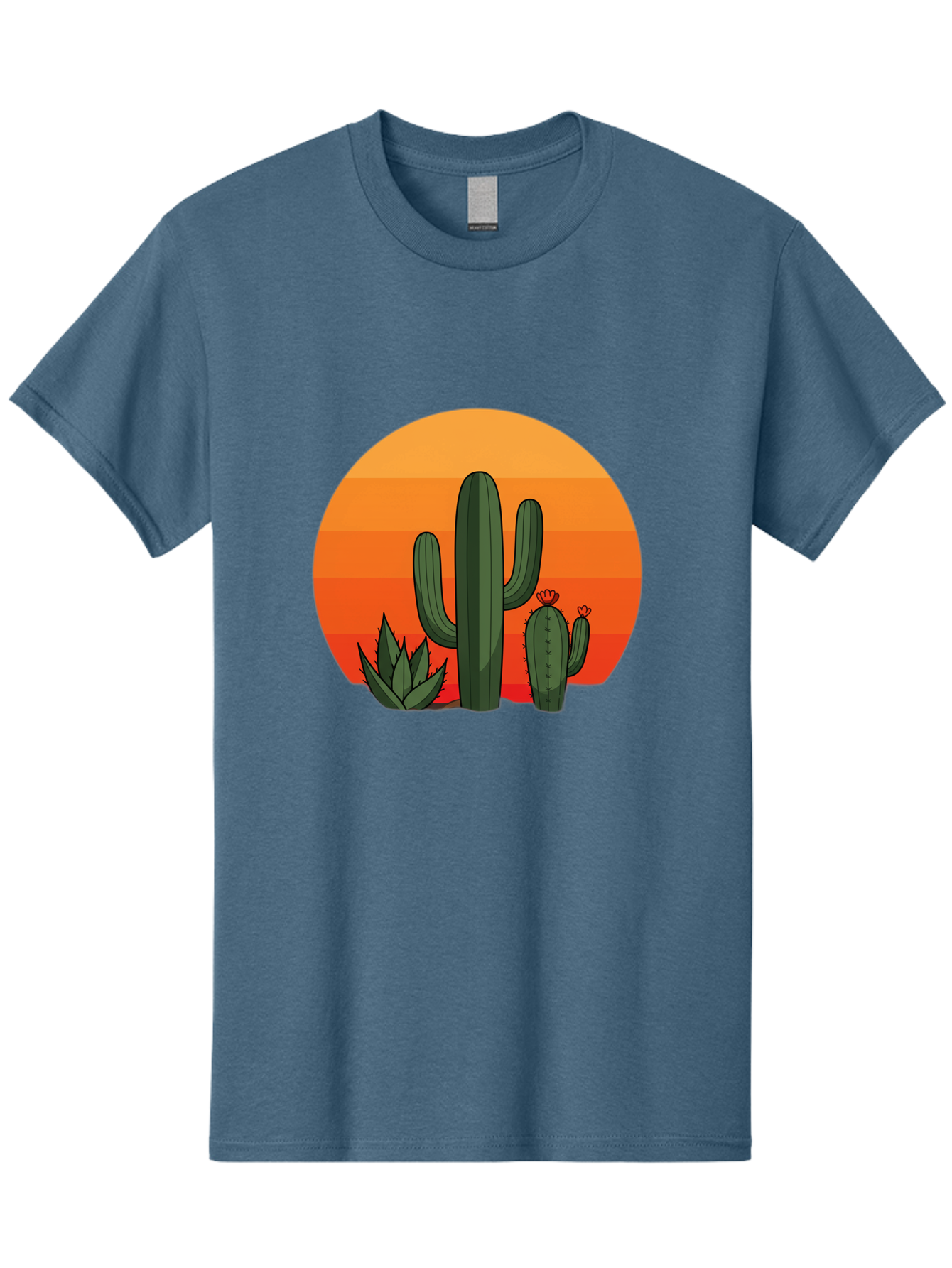 Cactus-Sunset Men'S Graphic Tee, 100% Cotton, Comfortable Casual Summer Wear, Machine Washable, Desert Landscape, Cacti And Succulents, Orange Sunset, Vibrant Colors, Desert Plants, Serene Atmosphere, Southwest Scenery, Natural Beauty Bac757