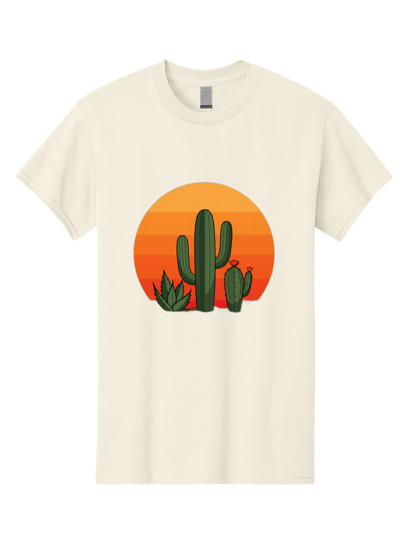 Cactus-Sunset Men'S Graphic Tee, 100% Cotton, Comfortable Casual Summer Wear, Machine Washable, Desert Landscape, Cacti And Succulents, Orange Sunset, Vibrant Colors, Desert Plants, Serene Atmosphere, Southwest Scenery, Natural Beauty Bac757
