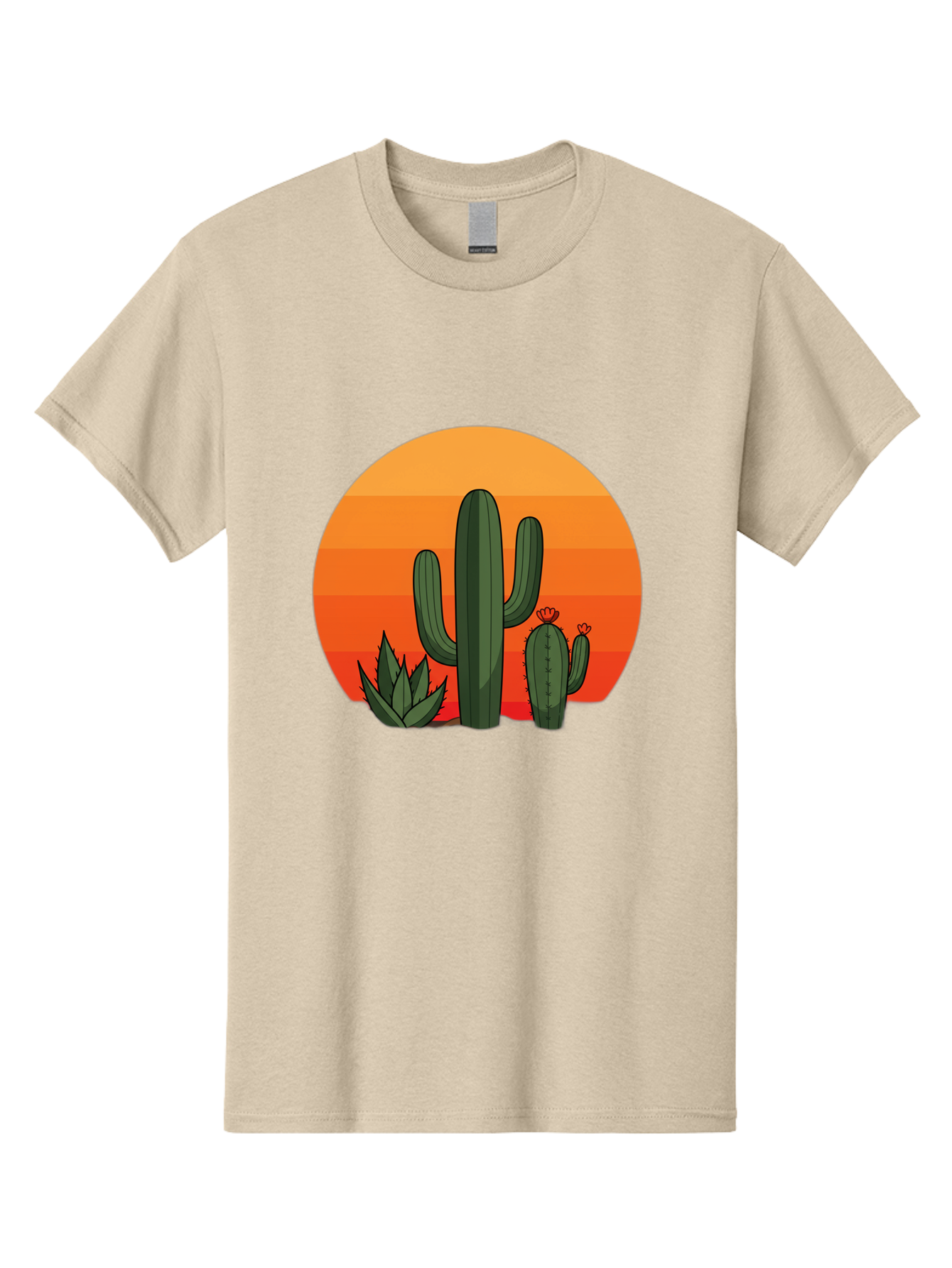 Cactus-Sunset Men'S Graphic Tee, 100% Cotton, Comfortable Casual Summer Wear, Machine Washable, Desert Landscape, Cacti And Succulents, Orange Sunset, Vibrant Colors, Desert Plants, Serene Atmosphere, Southwest Scenery, Natural Beauty Bac757