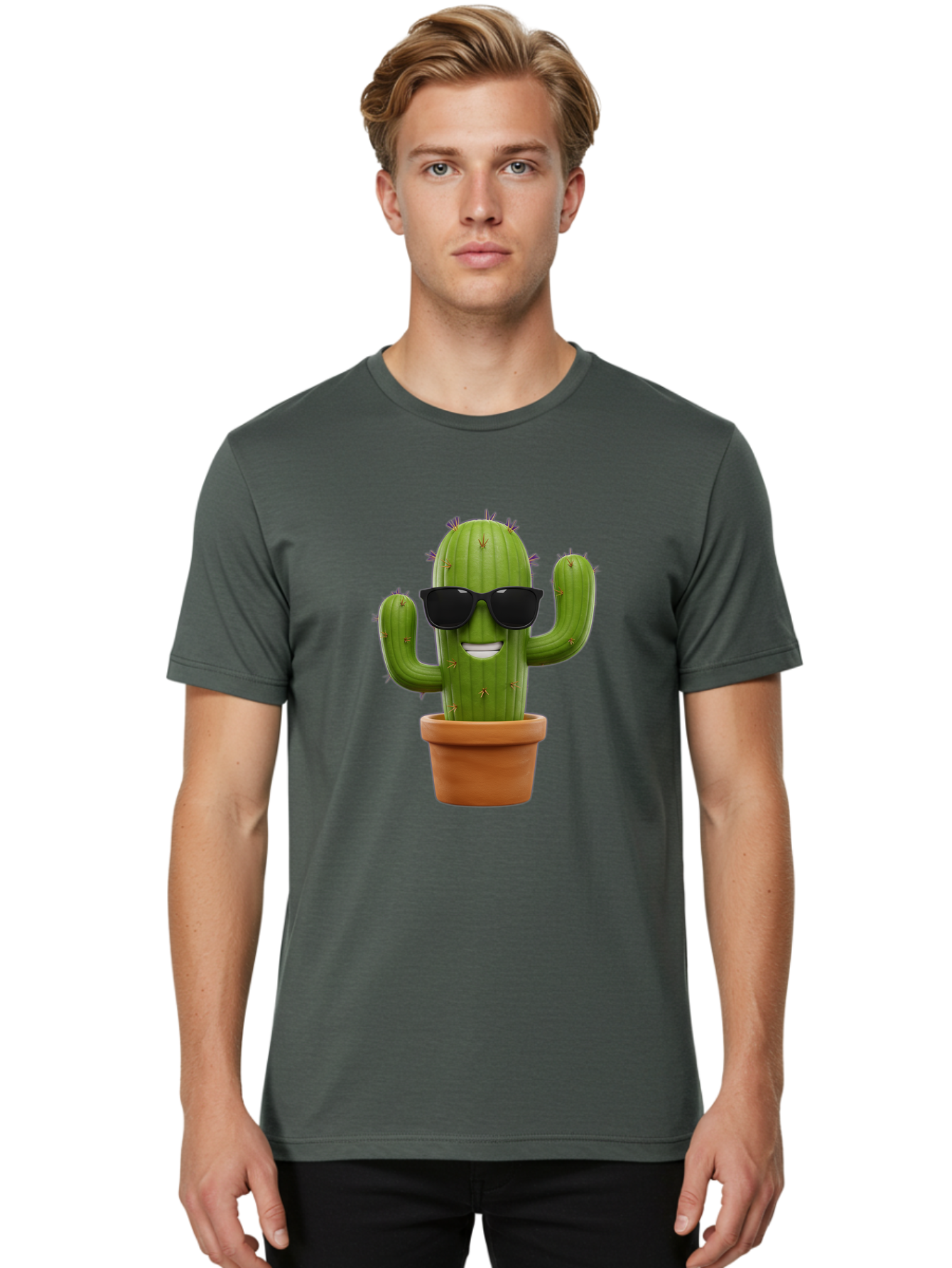 Cactus-Wearing-Sunglasses Men'S Graphic Tee, 100% Cotton, Comfortable Casual Summer Wear, Machine Washable, Cool Cactus, Cactus Wearing Sunglasses, Cartoon Cactus, Potted Plant, Quirky Character, Fun Design, Cute Plant, Fun Accessory, Bac758