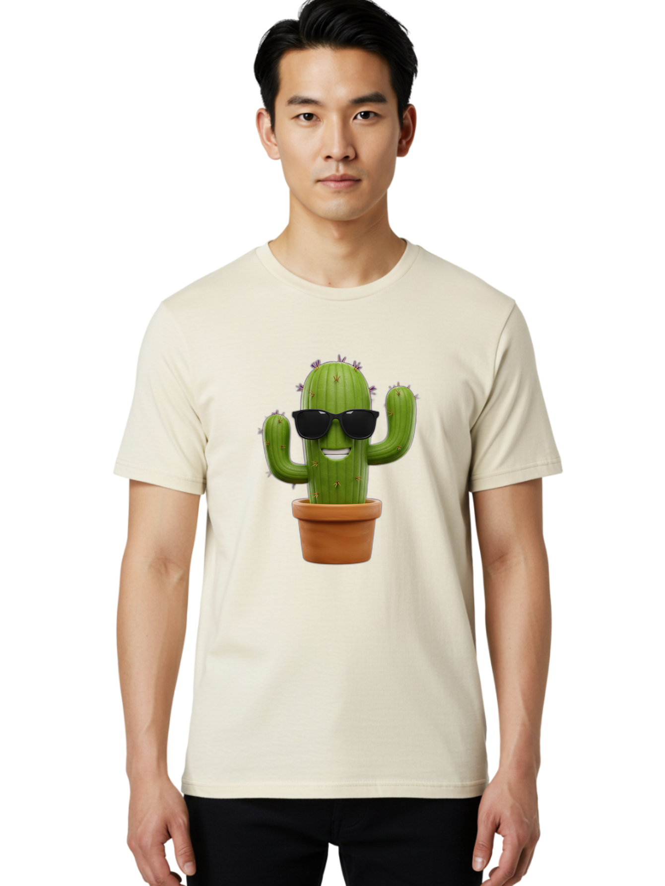 Cactus-Wearing-Sunglasses Men'S Graphic Tee, 100% Cotton, Comfortable Casual Summer Wear, Machine Washable, Cool Cactus, Cactus Wearing Sunglasses, Cartoon Cactus, Potted Plant, Quirky Character, Fun Design, Cute Plant, Fun Accessory, Bac758