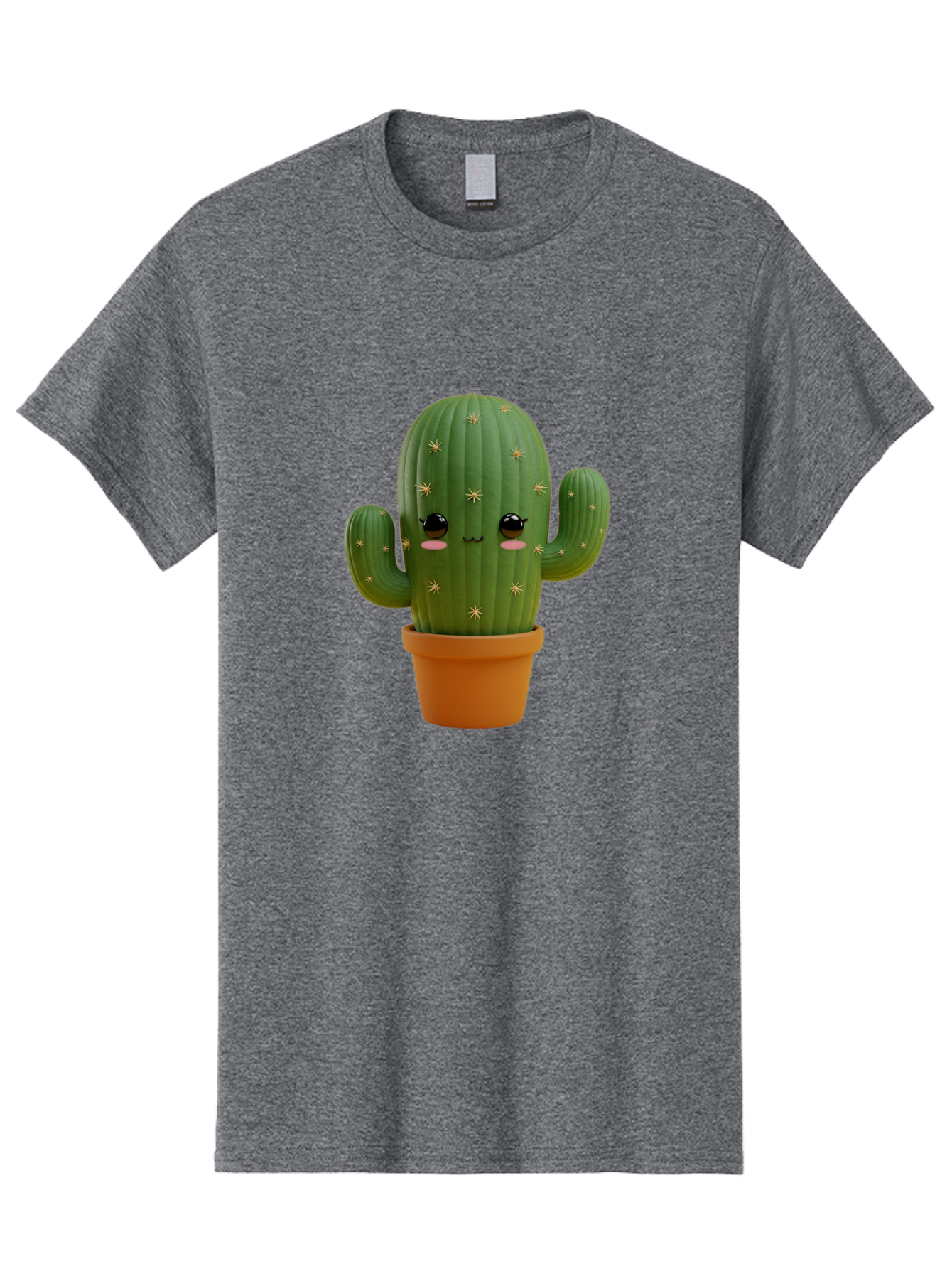 Cactus-With-Face Men'S Graphic Tee, 100% Cotton, Comfortable Casual Summer Wear, Machine Washable, Cartoon Cactus, Potted Plant, Cute Desert Plant, Kawaii Cactus, Smiling Face, Yellow Stars, Terracotta Pot, Adorable Home Decor Bac759