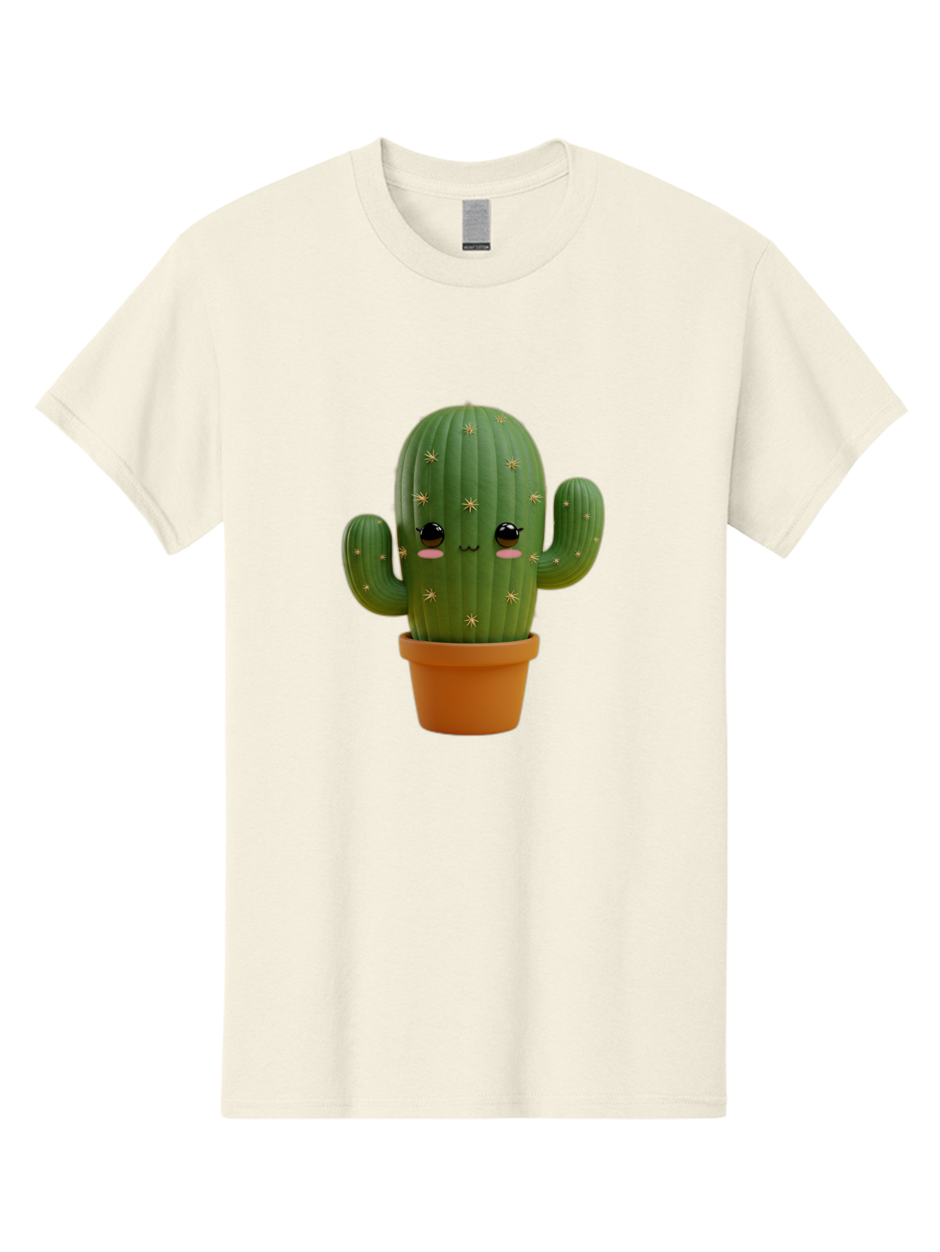 Cactus-With-Face Men'S Graphic Tee, 100% Cotton, Comfortable Casual Summer Wear, Machine Washable, Cartoon Cactus, Potted Plant, Cute Desert Plant, Kawaii Cactus, Smiling Face, Yellow Stars, Terracotta Pot, Adorable Home Decor Bac759