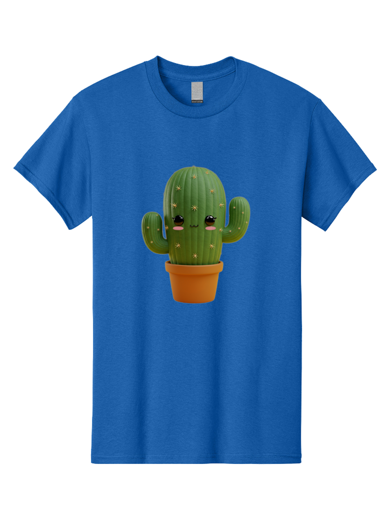 Cactus-With-Face Men'S Graphic Tee, 100% Cotton, Comfortable Casual Summer Wear, Machine Washable, Cartoon Cactus, Potted Plant, Cute Desert Plant, Kawaii Cactus, Smiling Face, Yellow Stars, Terracotta Pot, Adorable Home Decor Bac759