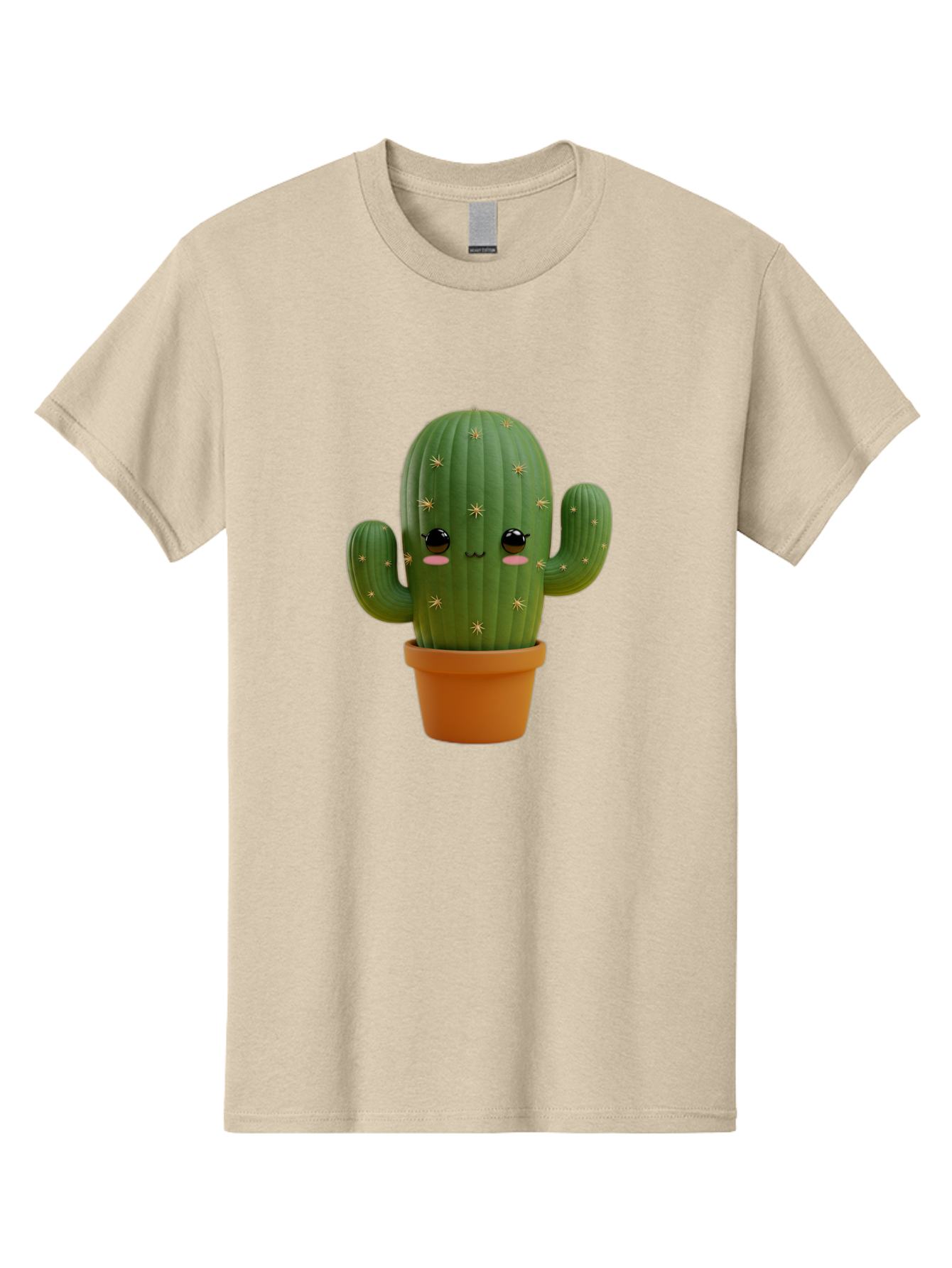 Cactus-With-Face Men'S Graphic Tee, 100% Cotton, Comfortable Casual Summer Wear, Machine Washable, Cartoon Cactus, Potted Plant, Cute Desert Plant, Kawaii Cactus, Smiling Face, Yellow Stars, Terracotta Pot, Adorable Home Decor Bac759