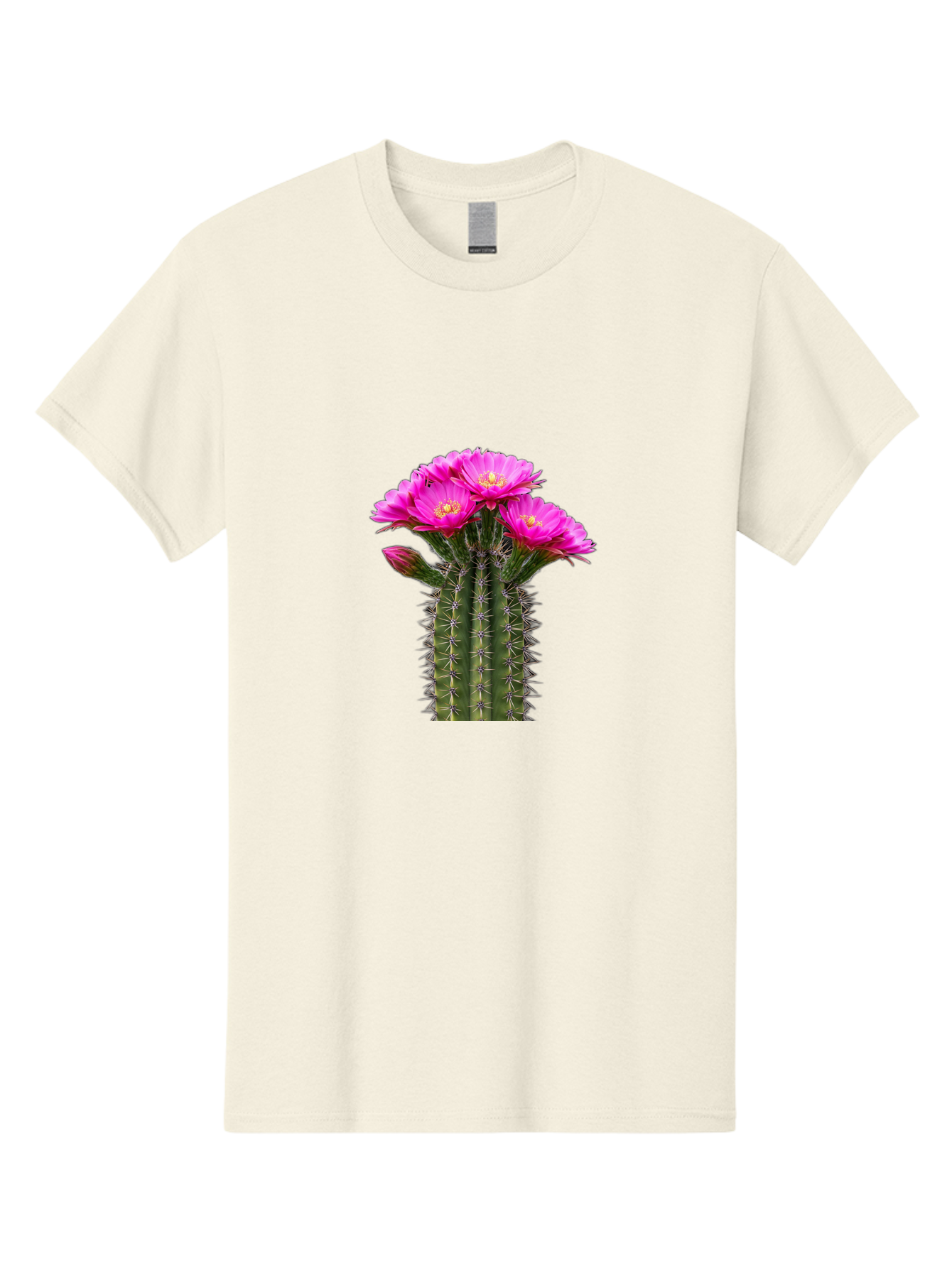 Cactus-With-Pink-Flowers Men'S Graphic Tee, 100% Cotton, Comfortable Casual Summer Wear, Machine Washable, Cactus With Pink Flowers, Vibrant Floral Display, Sharp Spines, Desert Plant, Flowering Cactus, Pink Petals, Yellow Center, Trichocereus Bac763