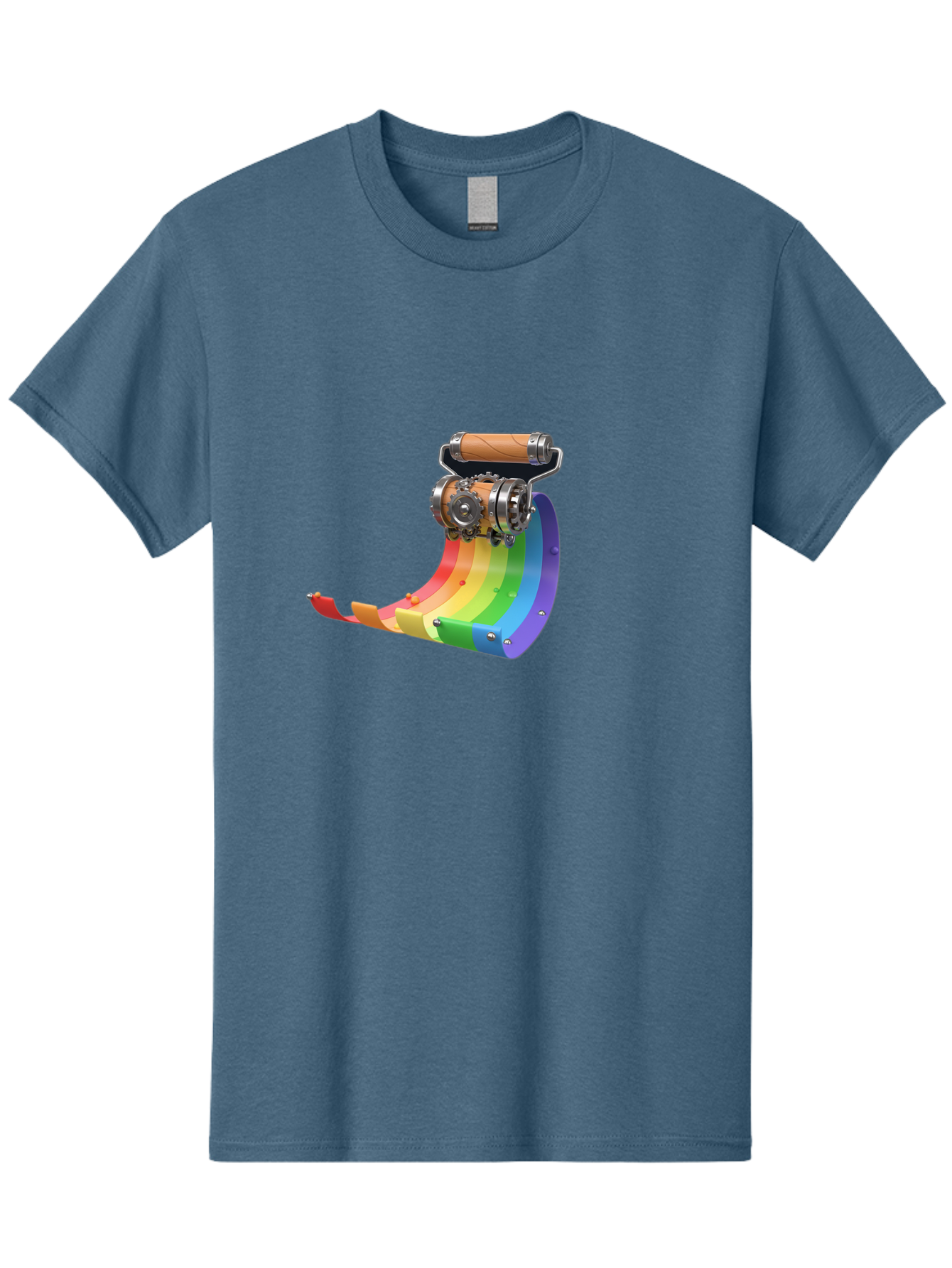 Camera-On-Strip Men'S Graphic Tee, 100% Cotton, Comfortable Casual Summer Wear, Machine Washable, Steampunk Machinery, Industrial Design, Rainbow-Colored Metal, 3D Rendering, Futuristic Technology, Retro-Futurism, Imaginative Concept, Bac772