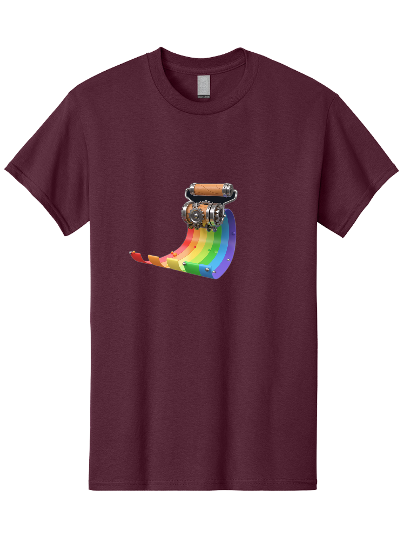 Camera-On-Strip Men'S Graphic Tee, 100% Cotton, Comfortable Casual Summer Wear, Machine Washable, Steampunk Machinery, Industrial Design, Rainbow-Colored Metal, 3D Rendering, Futuristic Technology, Retro-Futurism, Imaginative Concept, Bac772