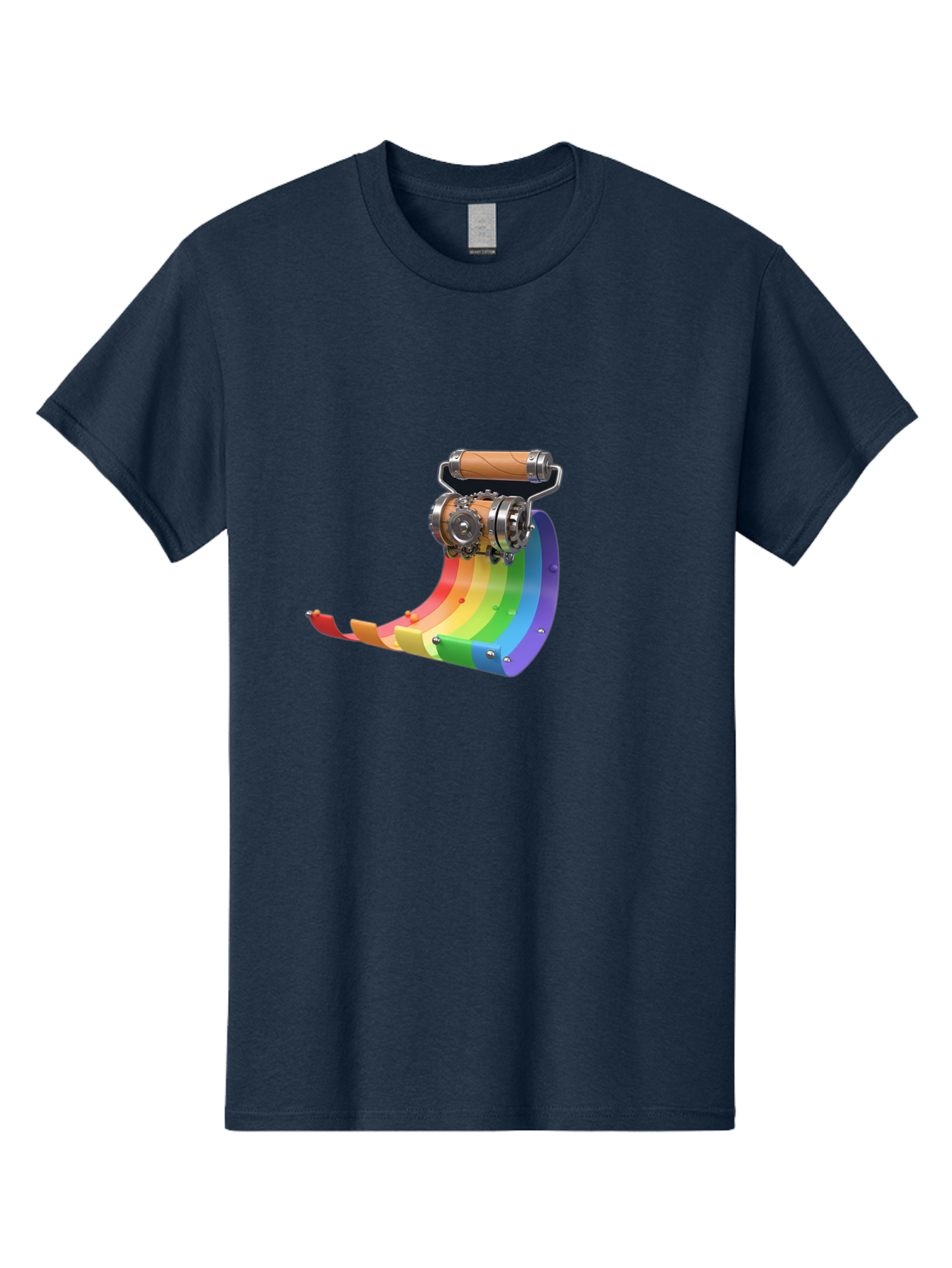 Camera-On-Strip Men'S Graphic Tee, 100% Cotton, Comfortable Casual Summer Wear, Machine Washable, Steampunk Machinery, Industrial Design, Rainbow-Colored Metal, 3D Rendering, Futuristic Technology, Retro-Futurism, Imaginative Concept, Bac772