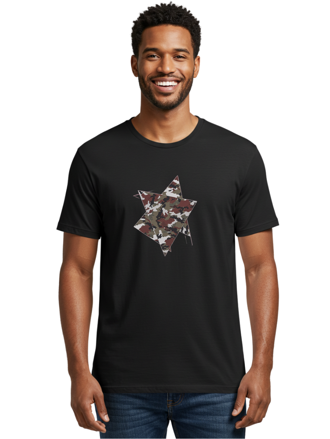 Camo-Star-Kite Men'S Graphic Tee, 100% Cotton, Comfortable Casual Summer Wear, Machine Washable, Camouflage Pattern, Star Shape, Abstract Design, Military Style, Digital Art, Modern Graphic, Camouflage Texture, Geometric Shape Bac774