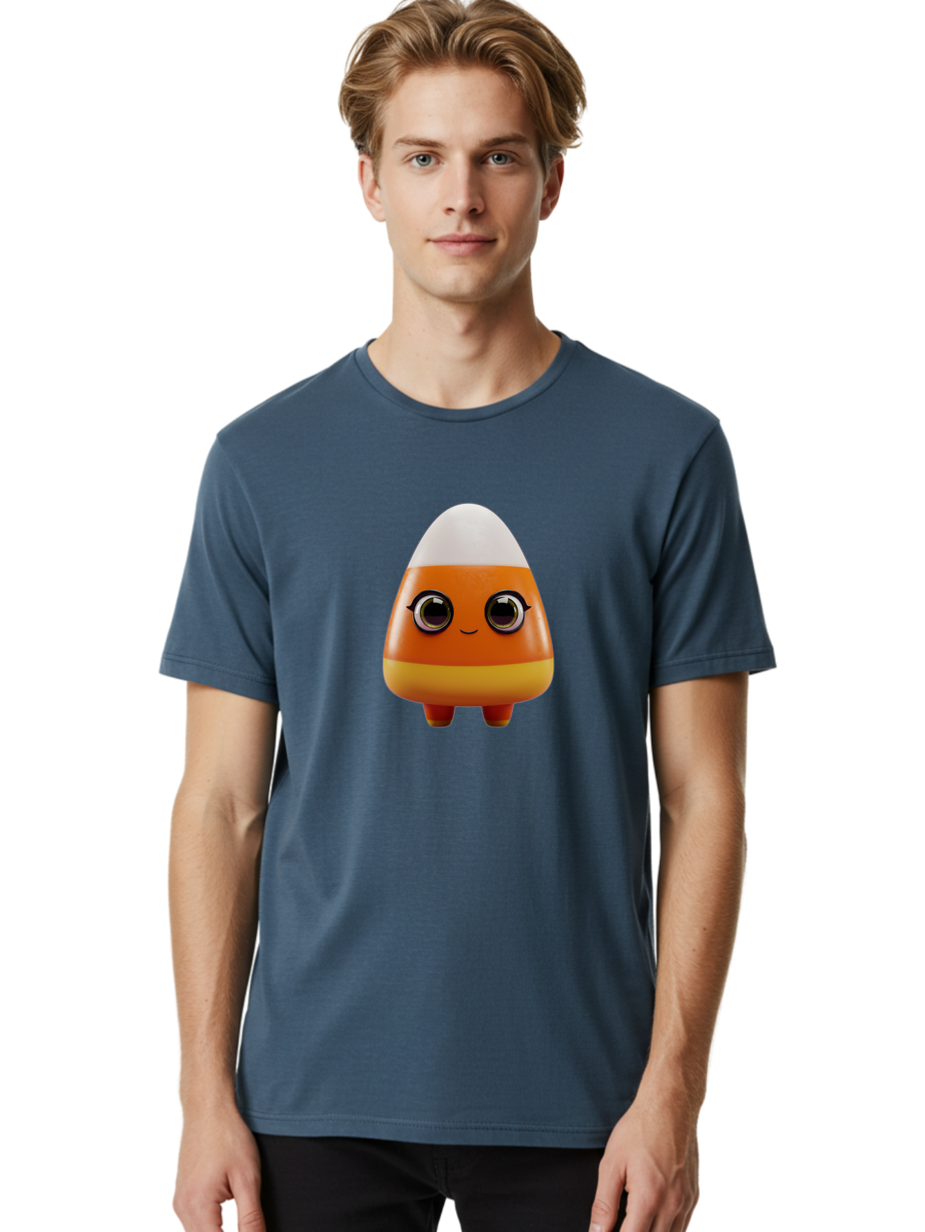Candy-Corn-Character Men'S Graphic Tee, 100% Cotton, Comfortable Casual Summer Wear, Machine Washable, Candy Corn Character, Cartoon Candy, Halloween Treat, Sweet Character, Orange And Yellow Candy, Cute Candy Corn, Funny Character Design, Bac775