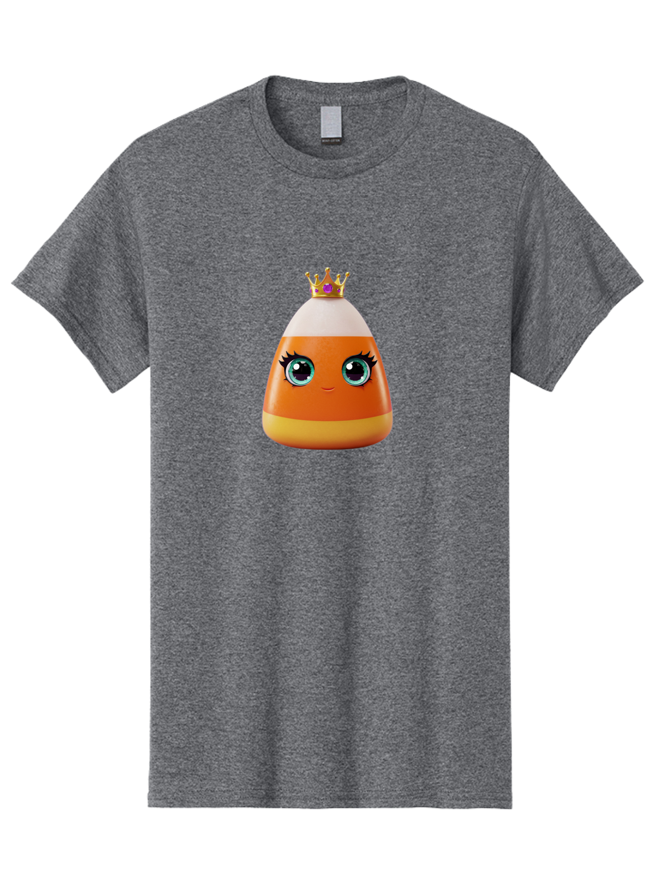 Candy-Corn-Princess Men'S Graphic Tee, 100% Cotton, Comfortable Casual Summer Wear, Machine Washable, Cartoon Candy Corn, Cute Face, Blue Eyes, Eyelashes, Crown, Princess Theme, Halloween Candy, Sweet Treat, Colorful Character Bac776