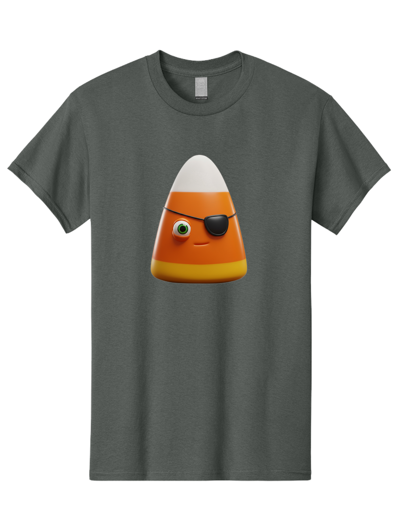 Candy-Corn-With-Eye-Patch Men'S Graphic Tee, 100% Cotton, Comfortable Casual Summer Wear, Machine Washable, Candy Corn Cartoon Character, Halloween Candy, Pirate-Themed Sweets, Sweet Treats, Colorful Candy, Fun Halloween, Cartoon Graphics, Bac778