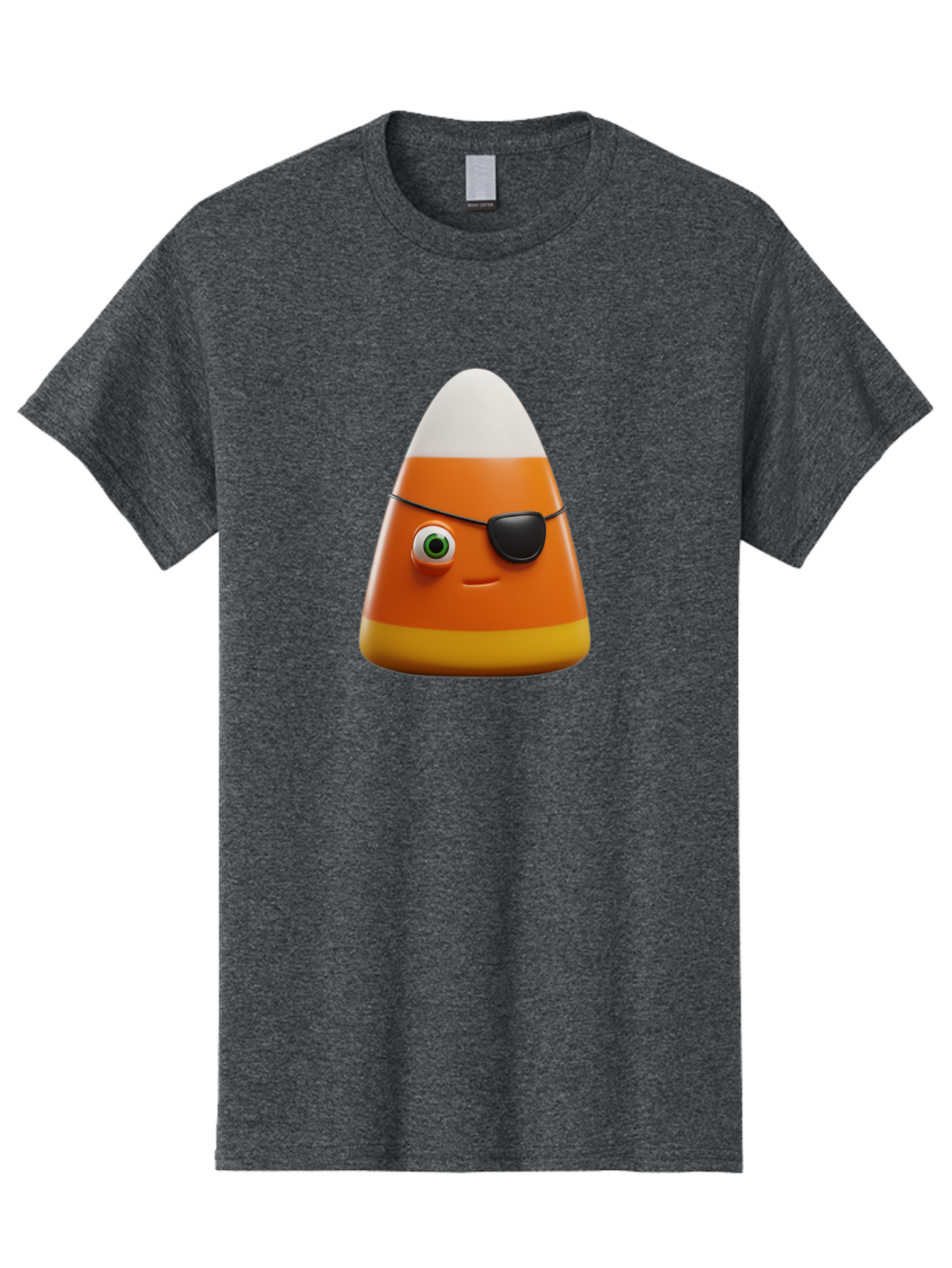 Candy-Corn-With-Eye-Patch Men'S Graphic Tee, 100% Cotton, Comfortable Casual Summer Wear, Machine Washable, Candy Corn Cartoon Character, Halloween Candy, Pirate-Themed Sweets, Sweet Treats, Colorful Candy, Fun Halloween, Cartoon Graphics, Bac778