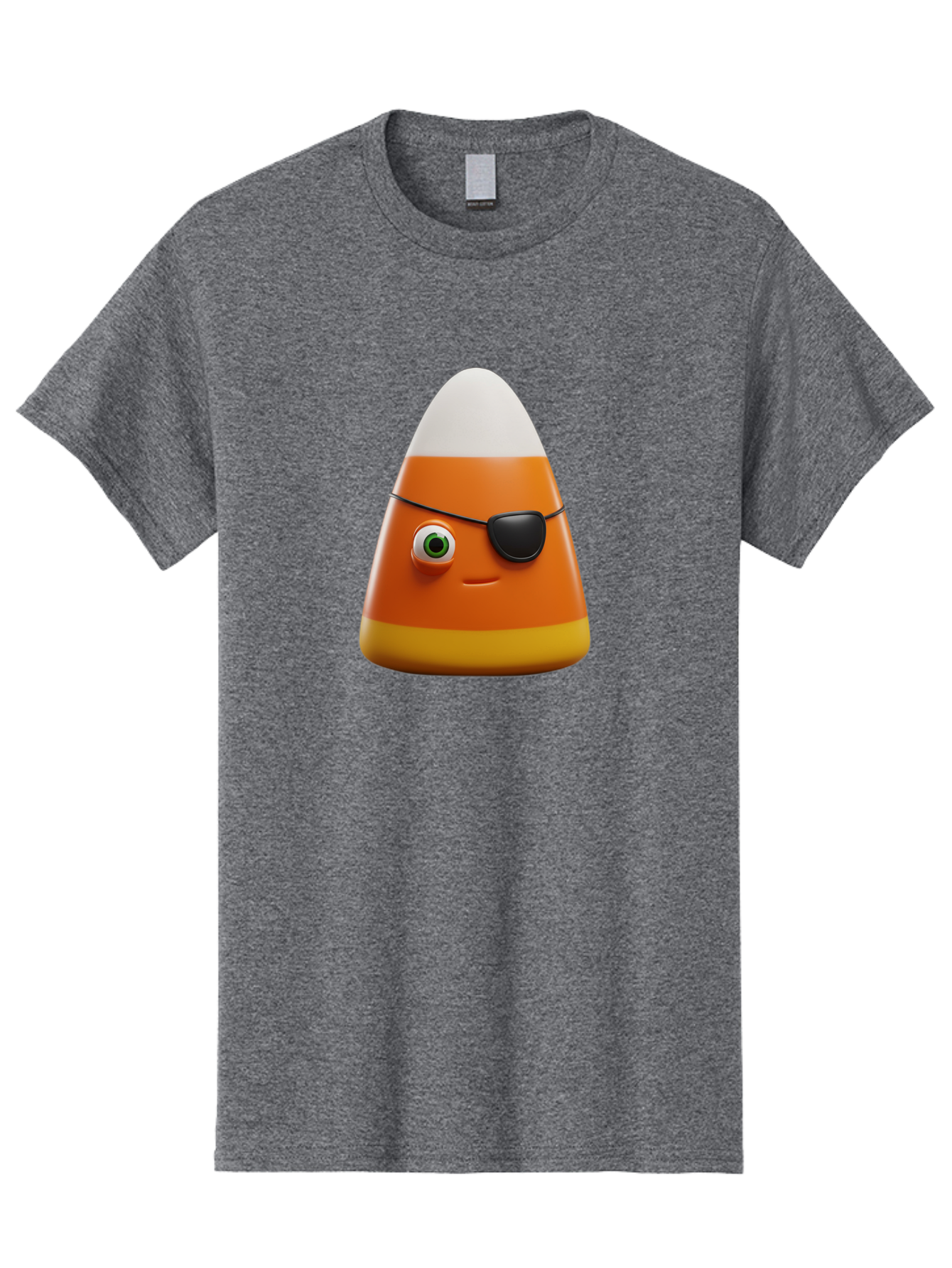 Candy-Corn-With-Eye-Patch Men'S Graphic Tee, 100% Cotton, Comfortable Casual Summer Wear, Machine Washable, Candy Corn Cartoon Character, Halloween Candy, Pirate-Themed Sweets, Sweet Treats, Colorful Candy, Fun Halloween, Cartoon Graphics, Bac778