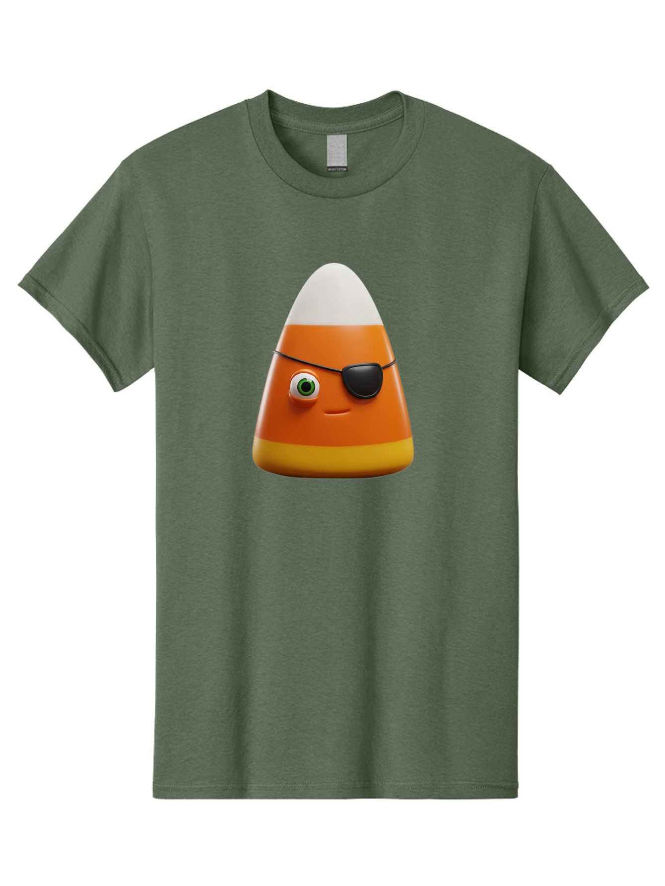 Candy-Corn-With-Eye-Patch Men'S Graphic Tee, 100% Cotton, Comfortable Casual Summer Wear, Machine Washable, Candy Corn Cartoon Character, Halloween Candy, Pirate-Themed Sweets, Sweet Treats, Colorful Candy, Fun Halloween, Cartoon Graphics, Bac778