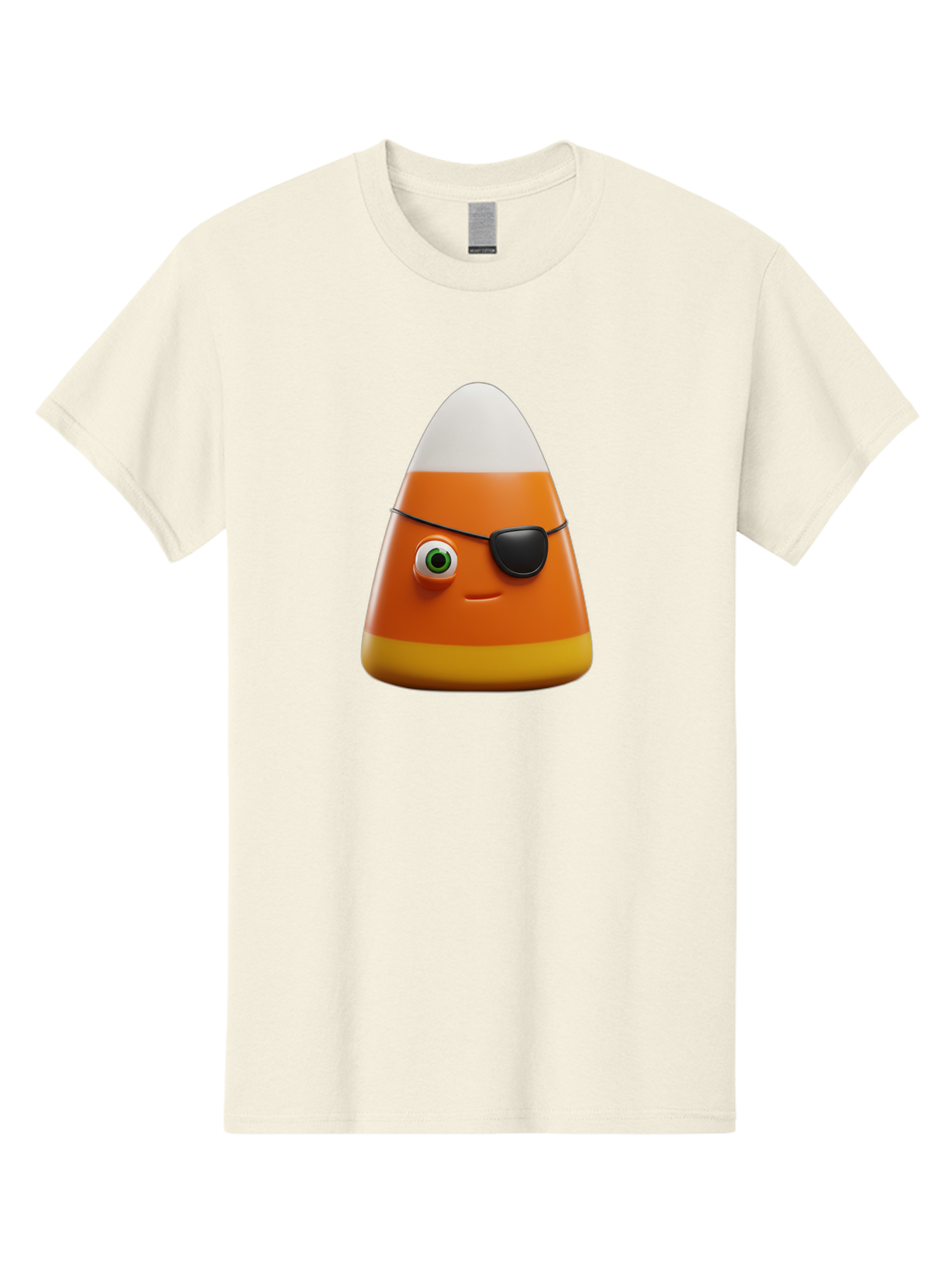 Candy-Corn-With-Eye-Patch Men'S Graphic Tee, 100% Cotton, Comfortable Casual Summer Wear, Machine Washable, Candy Corn Cartoon Character, Halloween Candy, Pirate-Themed Sweets, Sweet Treats, Colorful Candy, Fun Halloween, Cartoon Graphics, Bac778