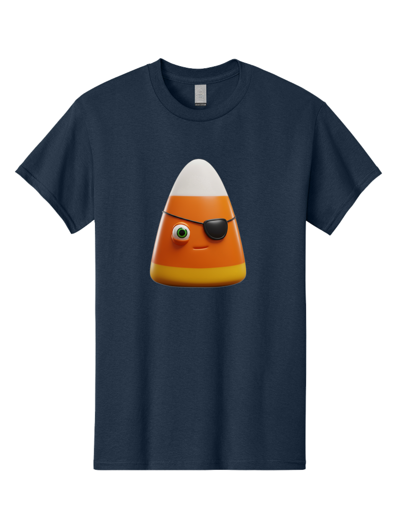 Candy-Corn-With-Eye-Patch Men'S Graphic Tee, 100% Cotton, Comfortable Casual Summer Wear, Machine Washable, Candy Corn Cartoon Character, Halloween Candy, Pirate-Themed Sweets, Sweet Treats, Colorful Candy, Fun Halloween, Cartoon Graphics, Bac778