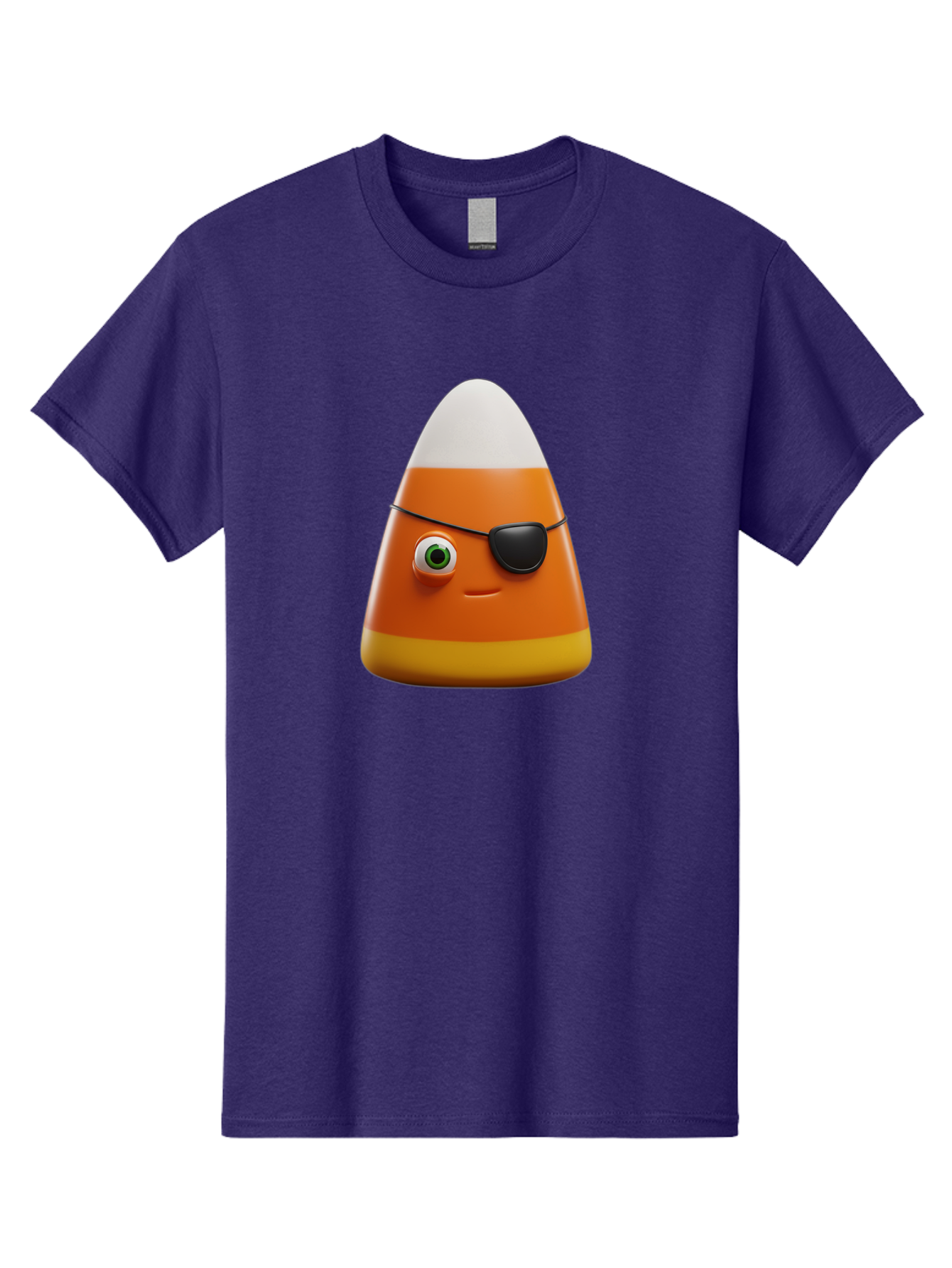 Candy-Corn-With-Eye-Patch Men'S Graphic Tee, 100% Cotton, Comfortable Casual Summer Wear, Machine Washable, Candy Corn Cartoon Character, Halloween Candy, Pirate-Themed Sweets, Sweet Treats, Colorful Candy, Fun Halloween, Cartoon Graphics, Bac778