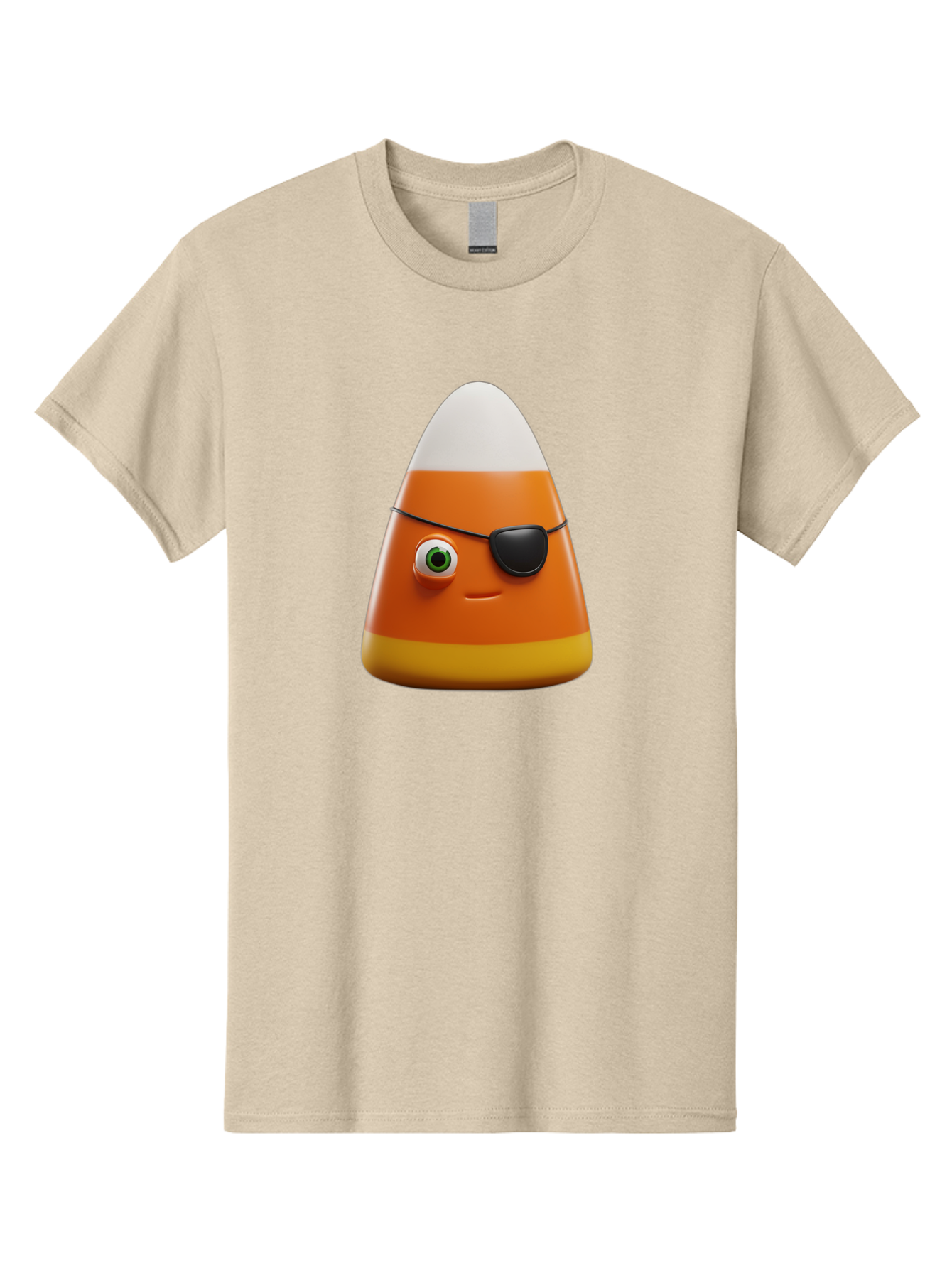 Candy-Corn-With-Eye-Patch Men'S Graphic Tee, 100% Cotton, Comfortable Casual Summer Wear, Machine Washable, Candy Corn Cartoon Character, Halloween Candy, Pirate-Themed Sweets, Sweet Treats, Colorful Candy, Fun Halloween, Cartoon Graphics, Bac778