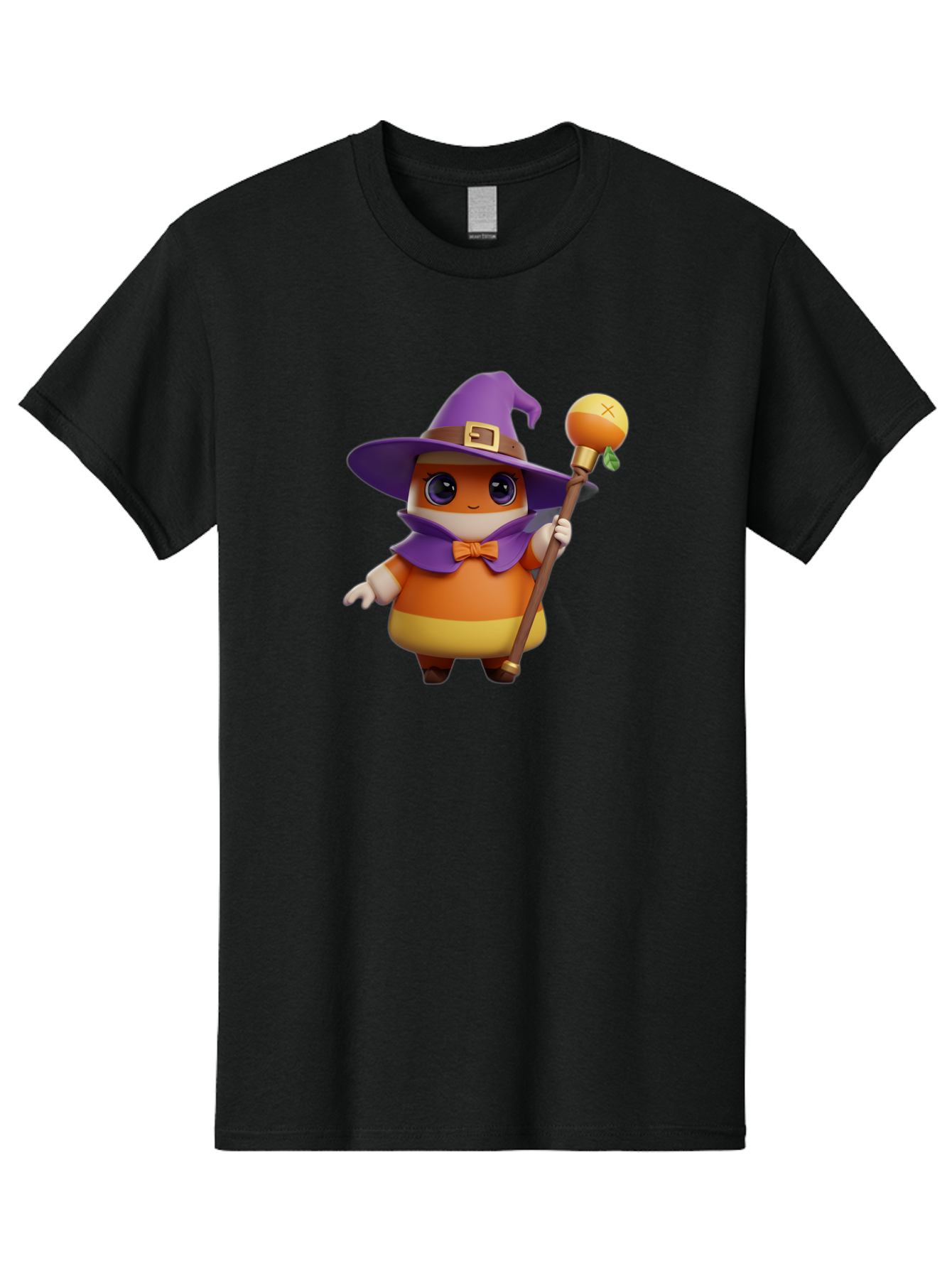 Candy-Witch Men'S Graphic Tee, 100% Cotton, Comfortable Casual Summer Wear, Machine Washable, Candy Character, Wizard Hat, Magical Staff, Orange Bow Tie, Purple Cape, Cartoon Style, Fantasy Creature, Sweet Treat, Magical Powers, Bac780