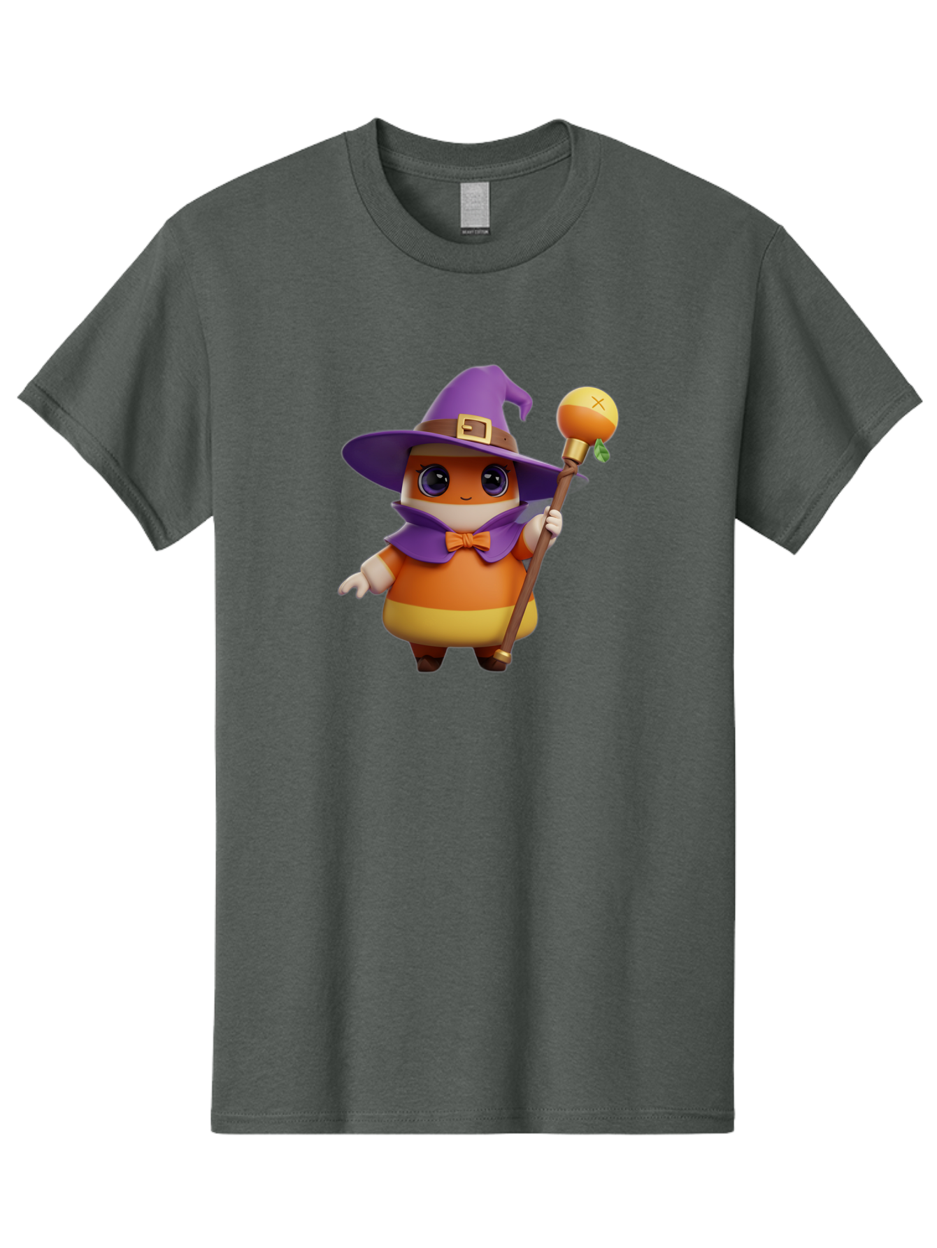 Candy-Witch Men'S Graphic Tee, 100% Cotton, Comfortable Casual Summer Wear, Machine Washable, Candy Character, Wizard Hat, Magical Staff, Orange Bow Tie, Purple Cape, Cartoon Style, Fantasy Creature, Sweet Treat, Magical Powers, Bac780