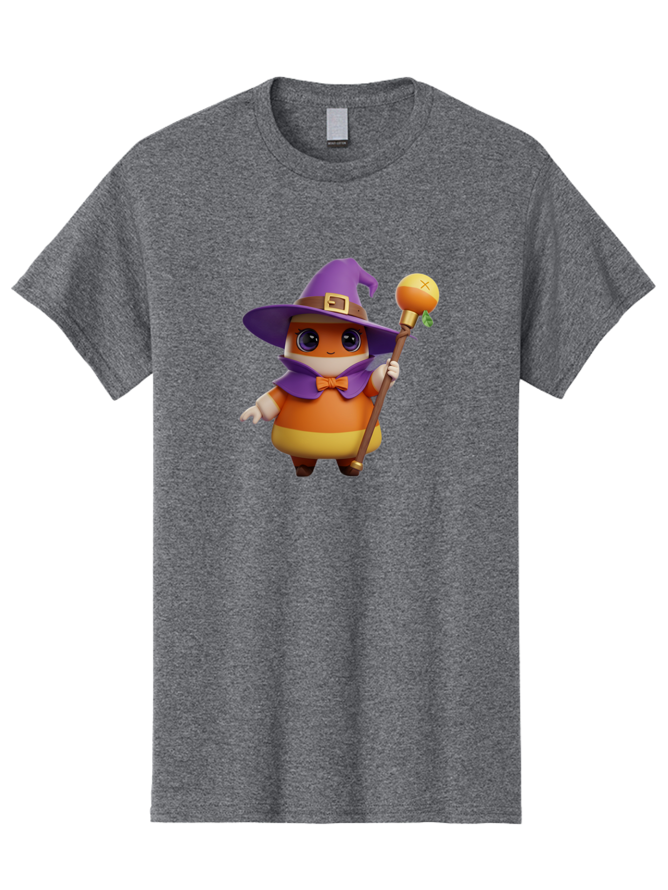 Candy-Witch Men'S Graphic Tee, 100% Cotton, Comfortable Casual Summer Wear, Machine Washable, Candy Character, Wizard Hat, Magical Staff, Orange Bow Tie, Purple Cape, Cartoon Style, Fantasy Creature, Sweet Treat, Magical Powers, Bac780