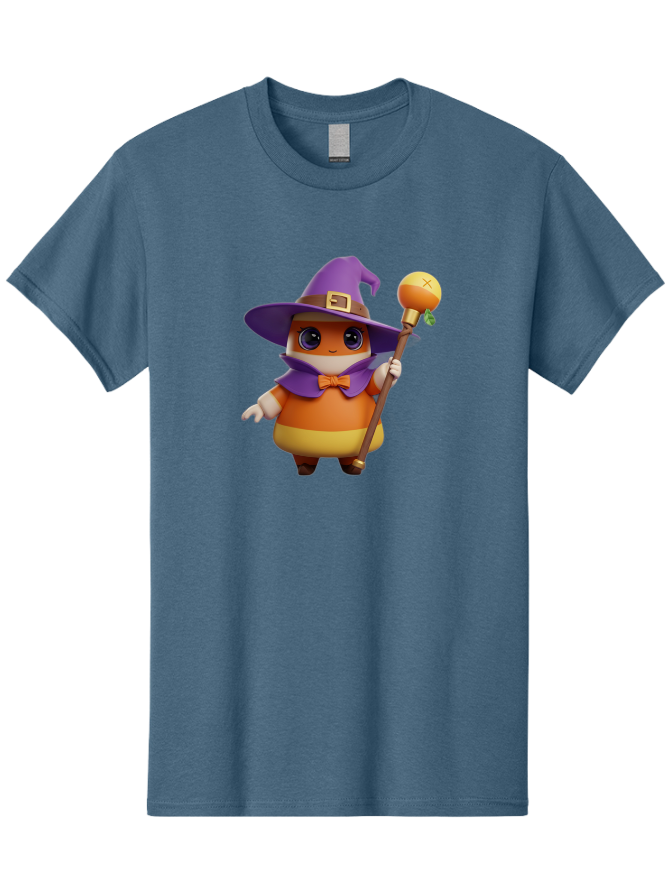 Candy-Witch Men'S Graphic Tee, 100% Cotton, Comfortable Casual Summer Wear, Machine Washable, Candy Character, Wizard Hat, Magical Staff, Orange Bow Tie, Purple Cape, Cartoon Style, Fantasy Creature, Sweet Treat, Magical Powers, Bac780