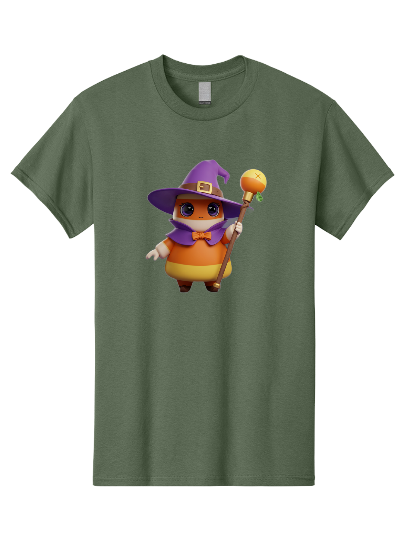 Candy-Witch Men'S Graphic Tee, 100% Cotton, Comfortable Casual Summer Wear, Machine Washable, Candy Character, Wizard Hat, Magical Staff, Orange Bow Tie, Purple Cape, Cartoon Style, Fantasy Creature, Sweet Treat, Magical Powers, Bac780
