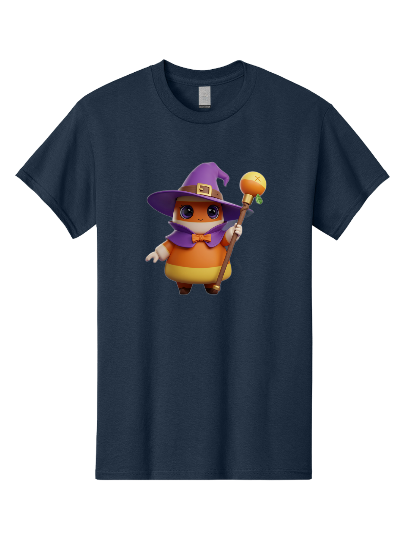 Candy-Witch Men'S Graphic Tee, 100% Cotton, Comfortable Casual Summer Wear, Machine Washable, Candy Character, Wizard Hat, Magical Staff, Orange Bow Tie, Purple Cape, Cartoon Style, Fantasy Creature, Sweet Treat, Magical Powers, Bac780