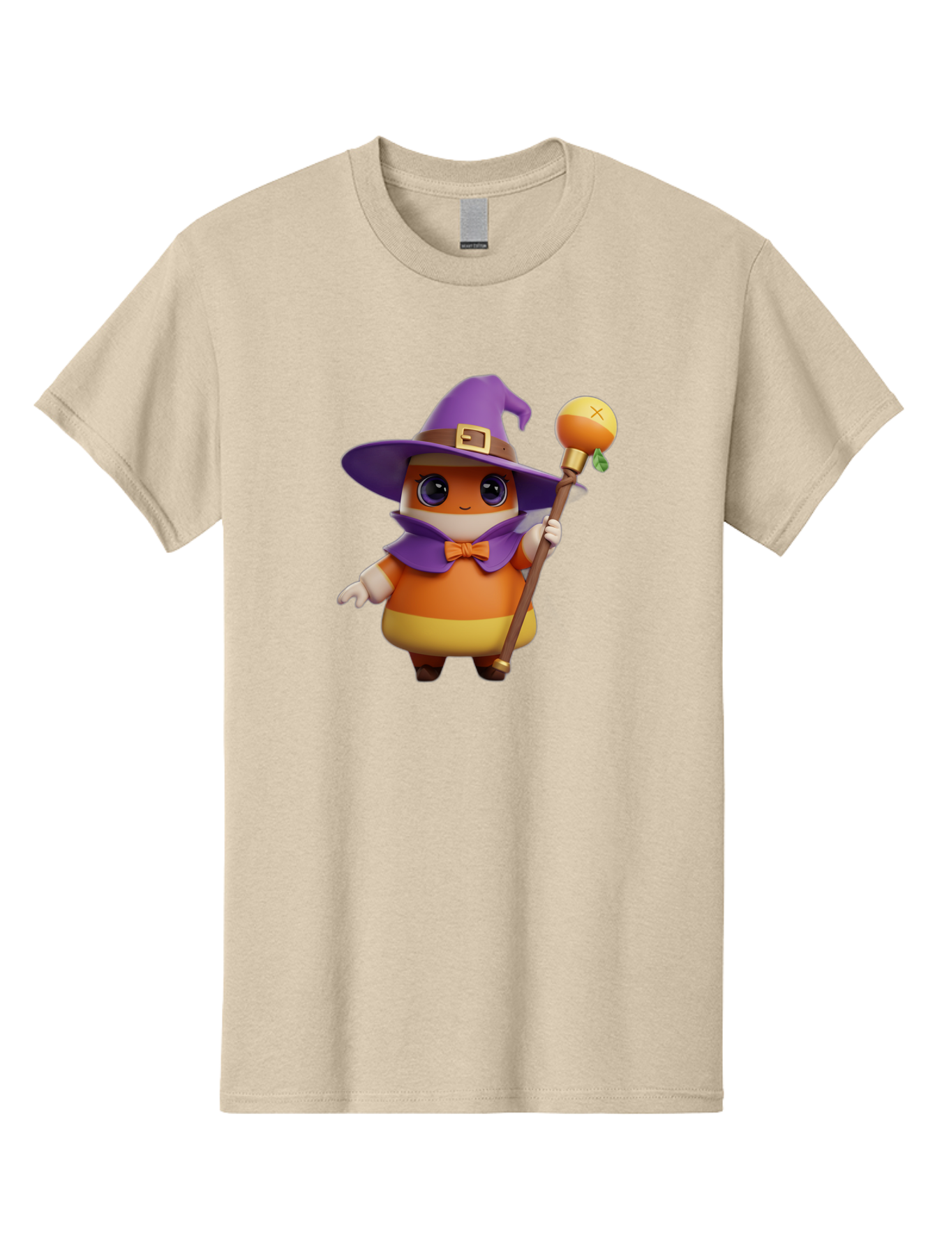 Candy-Witch Men'S Graphic Tee, 100% Cotton, Comfortable Casual Summer Wear, Machine Washable, Candy Character, Wizard Hat, Magical Staff, Orange Bow Tie, Purple Cape, Cartoon Style, Fantasy Creature, Sweet Treat, Magical Powers, Bac780