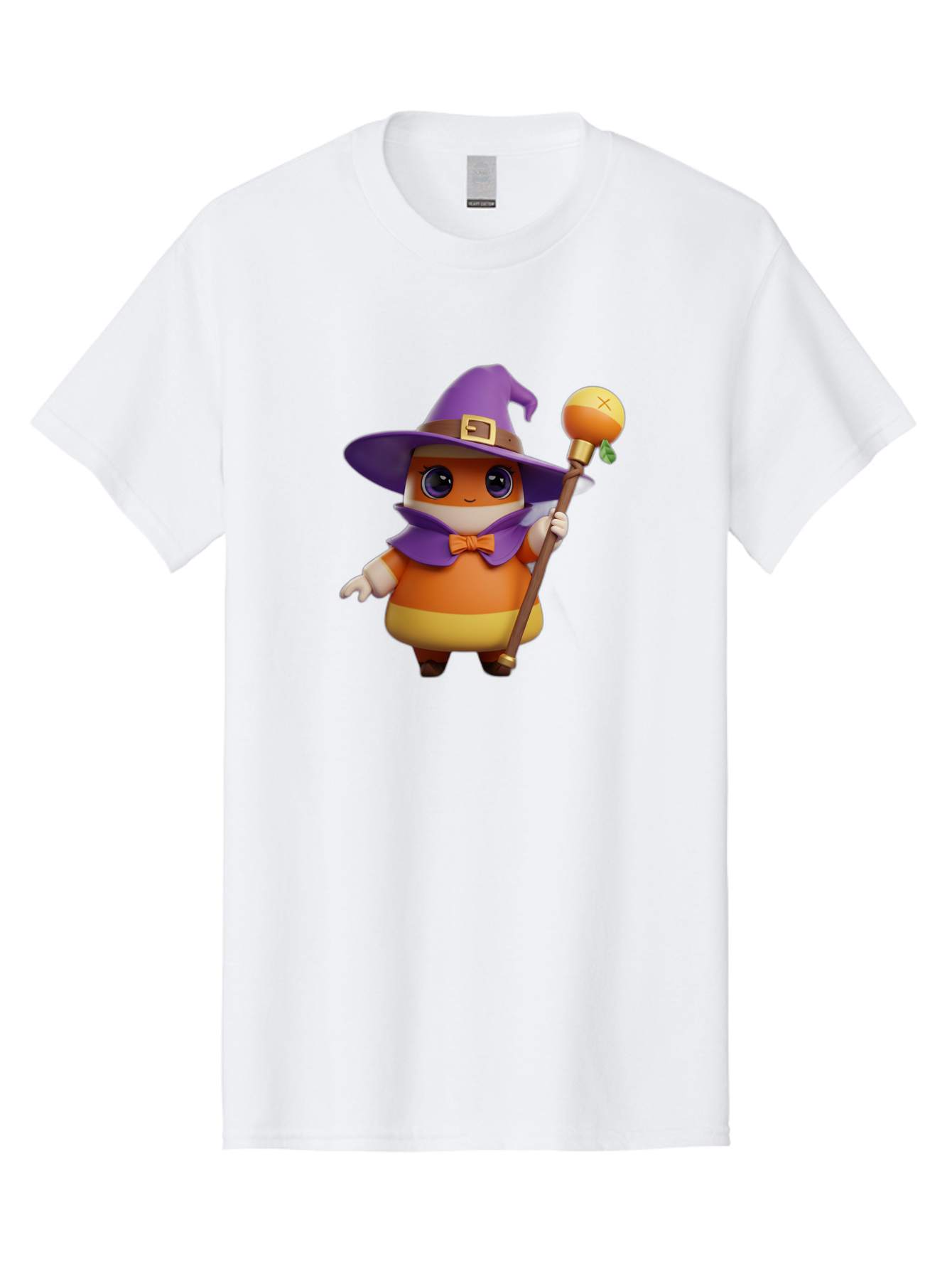 Candy-Witch Men'S Graphic Tee, 100% Cotton, Comfortable Casual Summer Wear, Machine Washable, Candy Character, Wizard Hat, Magical Staff, Orange Bow Tie, Purple Cape, Cartoon Style, Fantasy Creature, Sweet Treat, Magical Powers, Bac780