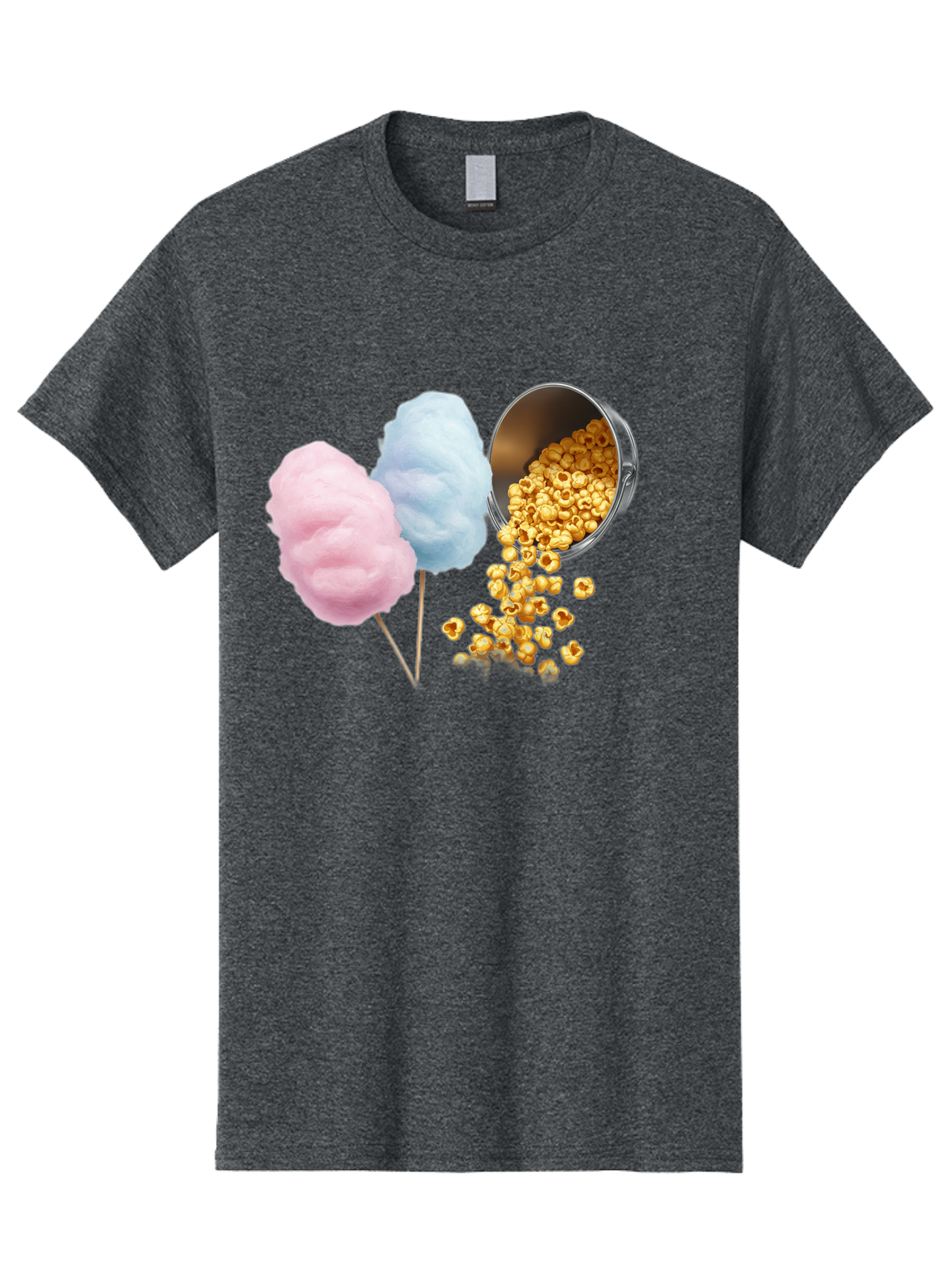 Caramel-Popcorn-And-Cotton-Candy Men'S Graphic Tee, 100% Cotton, Comfortable Casual Summer Wear, Machine Washable, Cotton Candy, Caramel Popcorn, Sweet Treats, Fair Food, Party Snacks, Tasty Delights, Fluffy Cotton Candy, Sticky Caramel, Bac782