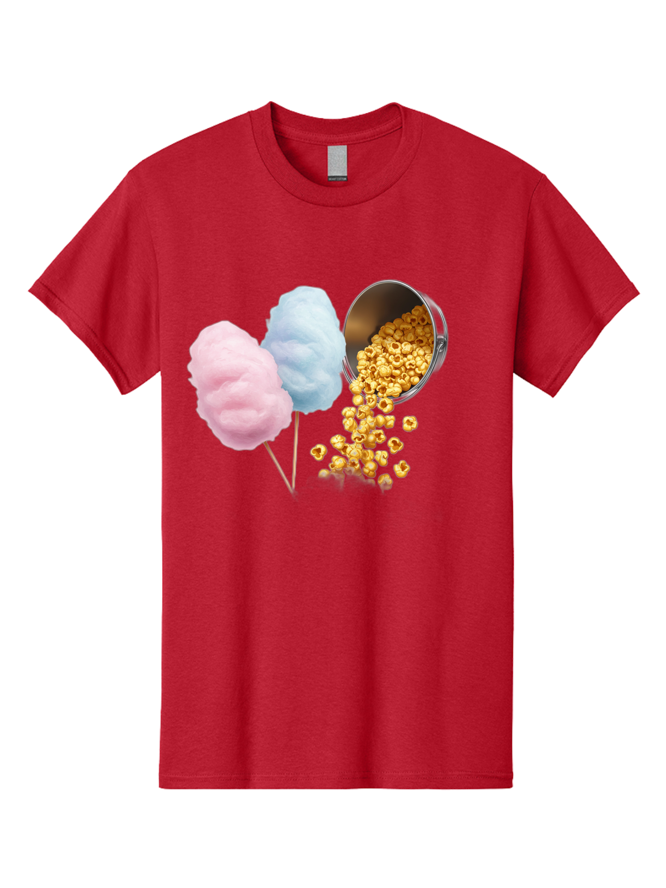 Caramel-Popcorn-And-Cotton-Candy Men'S Graphic Tee, 100% Cotton, Comfortable Casual Summer Wear, Machine Washable, Cotton Candy, Caramel Popcorn, Sweet Treats, Fair Food, Party Snacks, Tasty Delights, Fluffy Cotton Candy, Sticky Caramel, Bac782