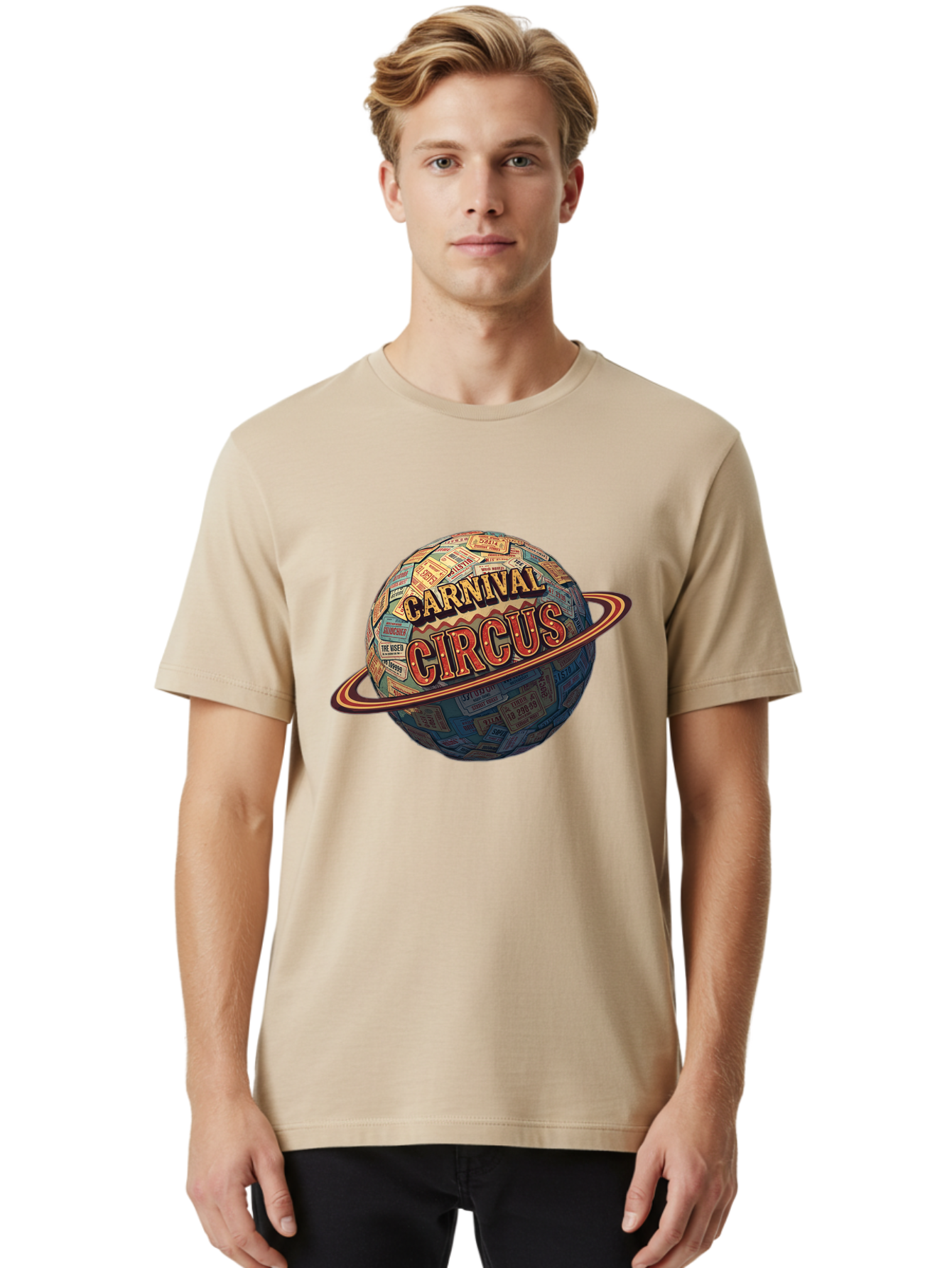 Carnival-Circus-1 Men'S Graphic Tee, 100% Cotton, Comfortable Casual Summer Wear, Machine Washable, Carnival Circus, Earth With Ring, Vintage Posters, Global Celebration, Festive Atmosphere, Entertainment, Travel, Adventure, Event Promotion Bac783