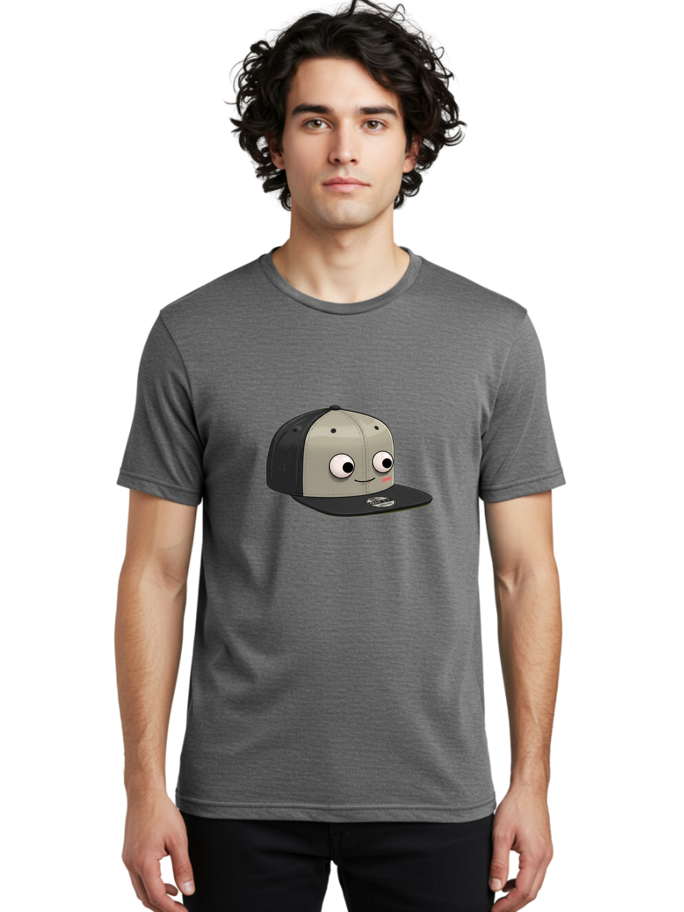Cartoon-Baseball-Cap Men'S Graphic Tee, 100% Cotton, Comfortable Casual Summer Wear, Machine Washable, Funny Cartoon Baseball Cap, Cartoon Character Design, Smiling Face, Animated Hat, Digital Illustration, Playful Accessory, Bac787