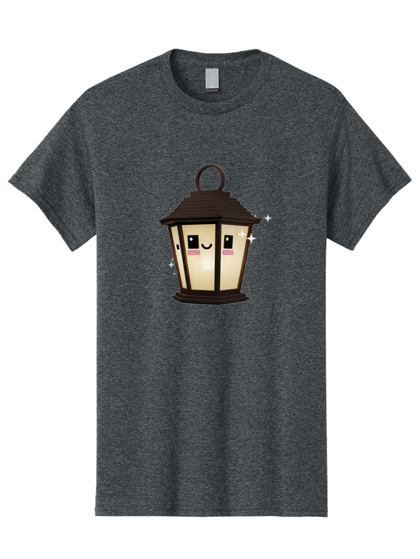 Cartoon-Lantern Men'S Graphic Tee, 100% Cotton, Comfortable Casual Summer Wear, Machine Washable, Cute Lantern, Smiling Face, Glowing Light, Magical Sparks, Kawaii Character, Charming Decoration, Happy Expression, Whimsical Design Bac792